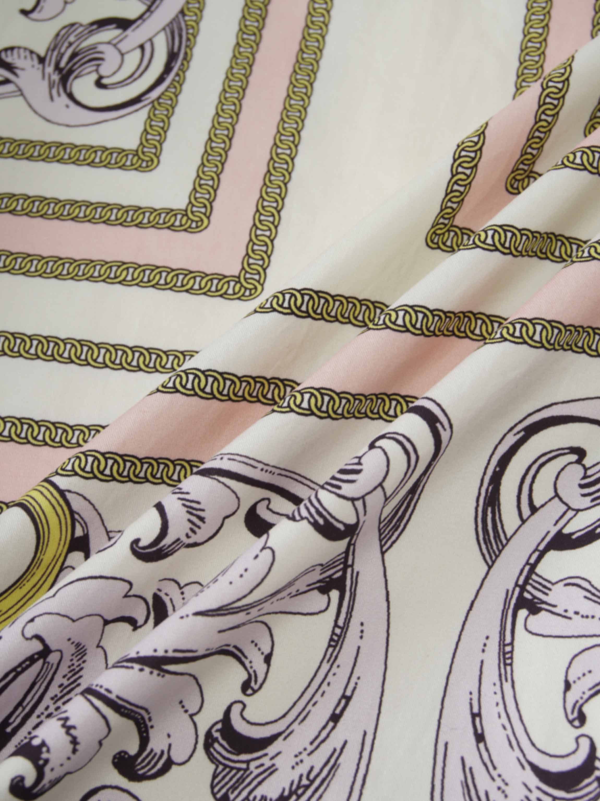 Printed Cotton Pleat Skirt-Yellow/Lavender