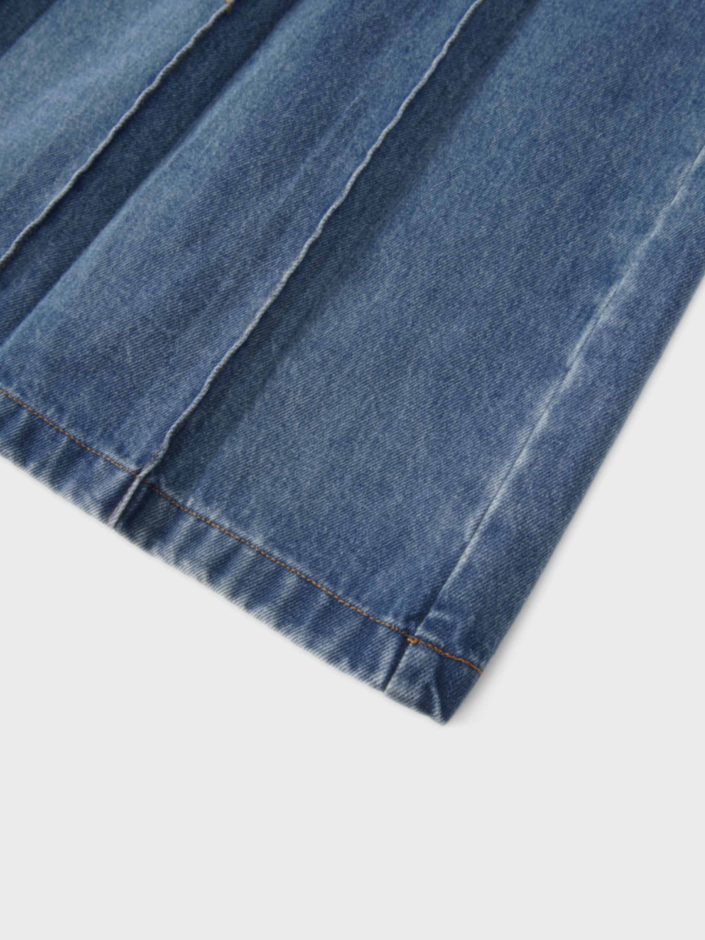 Pleat Pocket Tab Denim Skirt-Blue