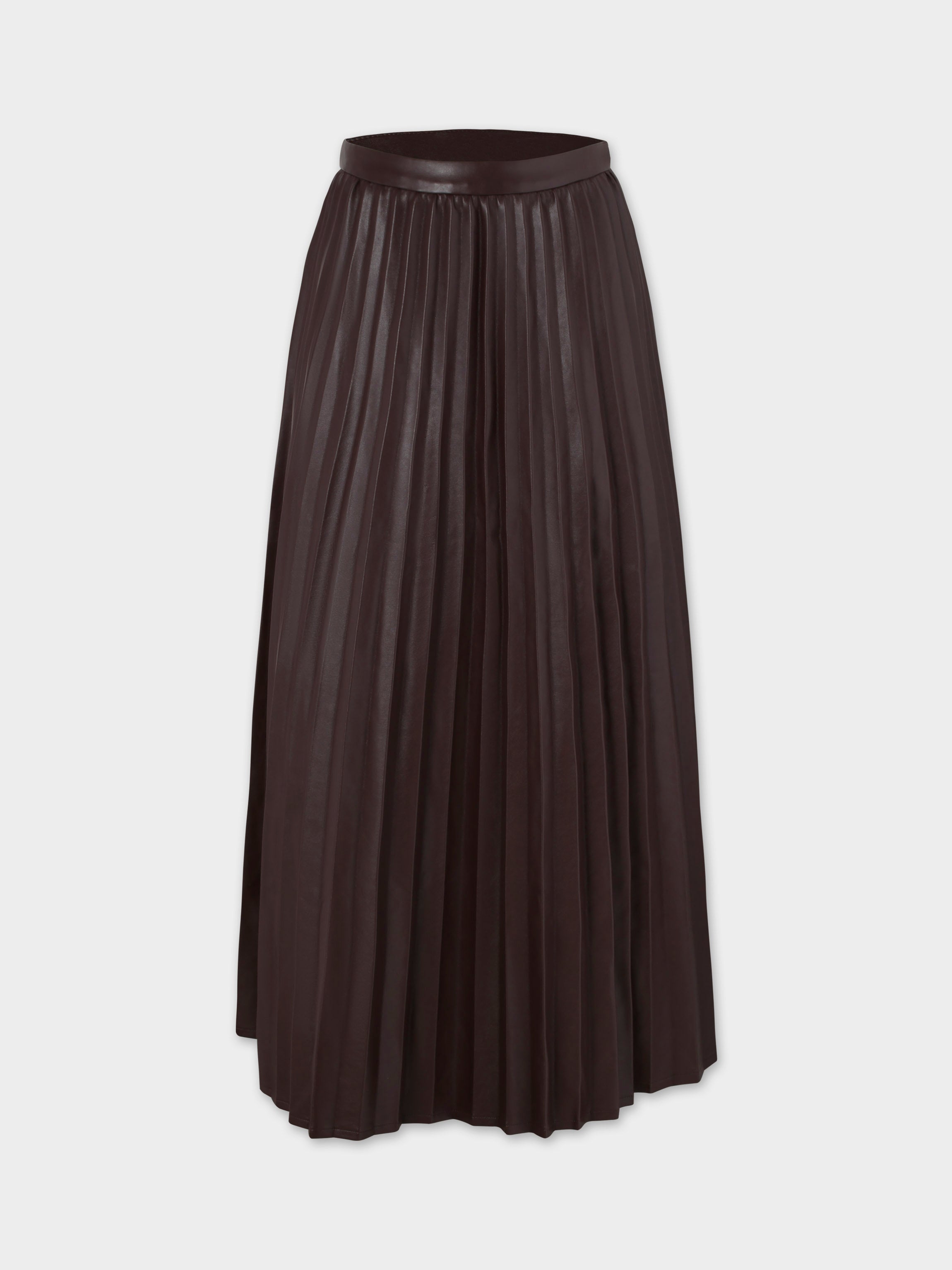 Accordion Pleated Faux Leather Skirt-Chocolate Brown