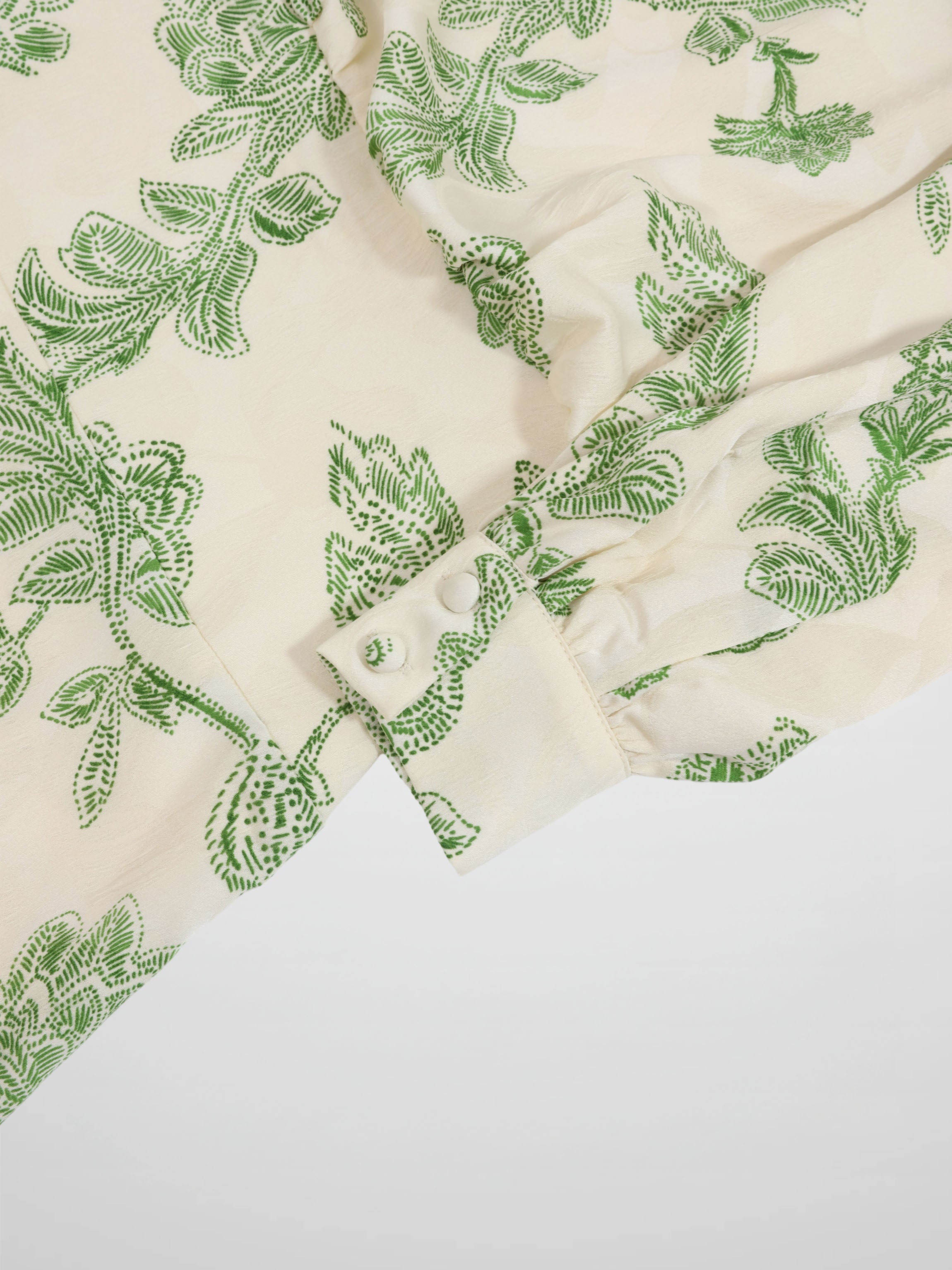 Waist Yoke Dress-Green Sketch Flower