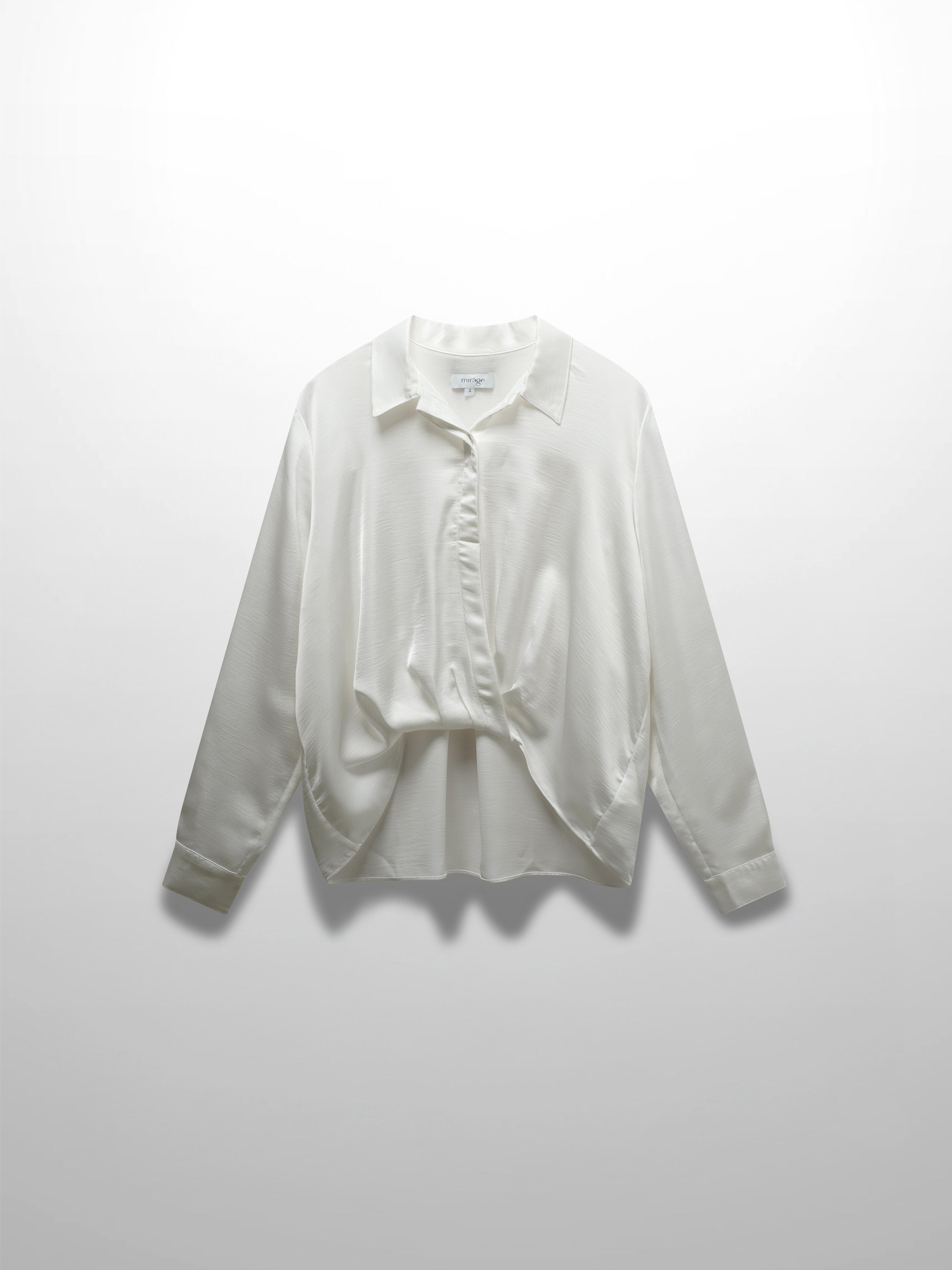 High/Low Faux Satin Crossover Top-White