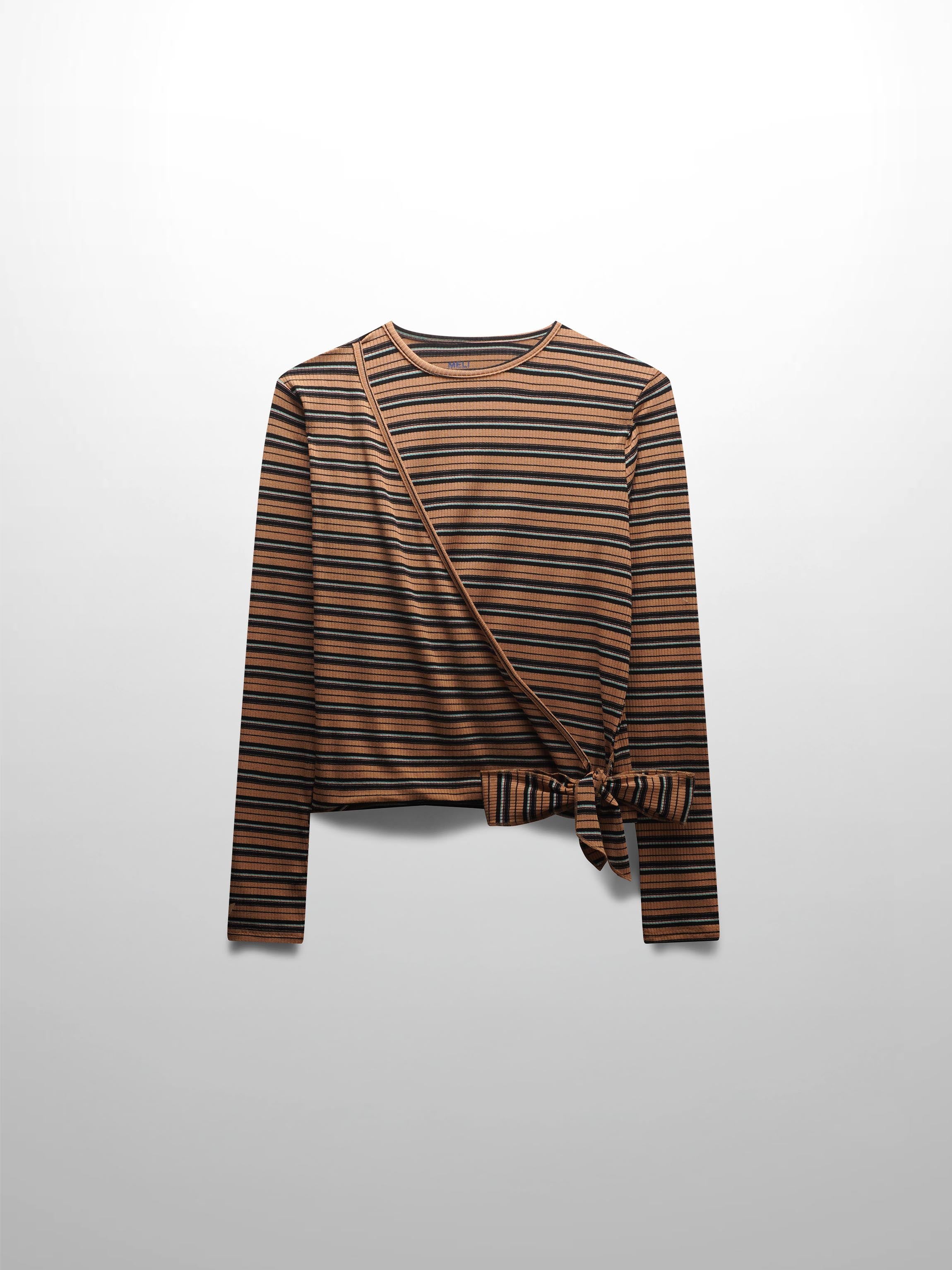 Striped Wrap Tee-Caramel