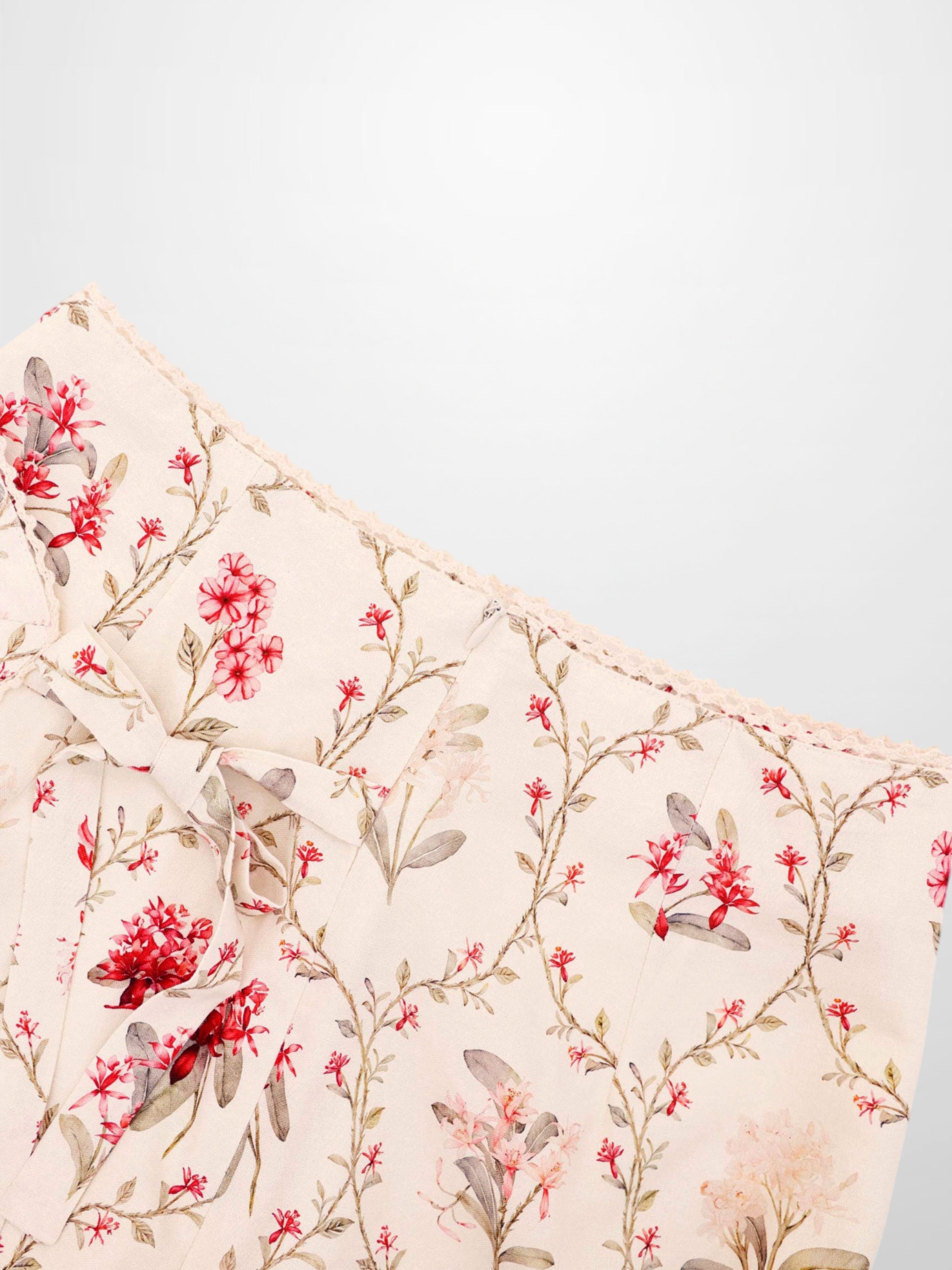 Mock Wrap Edged Detail Skirt-Floral Vines