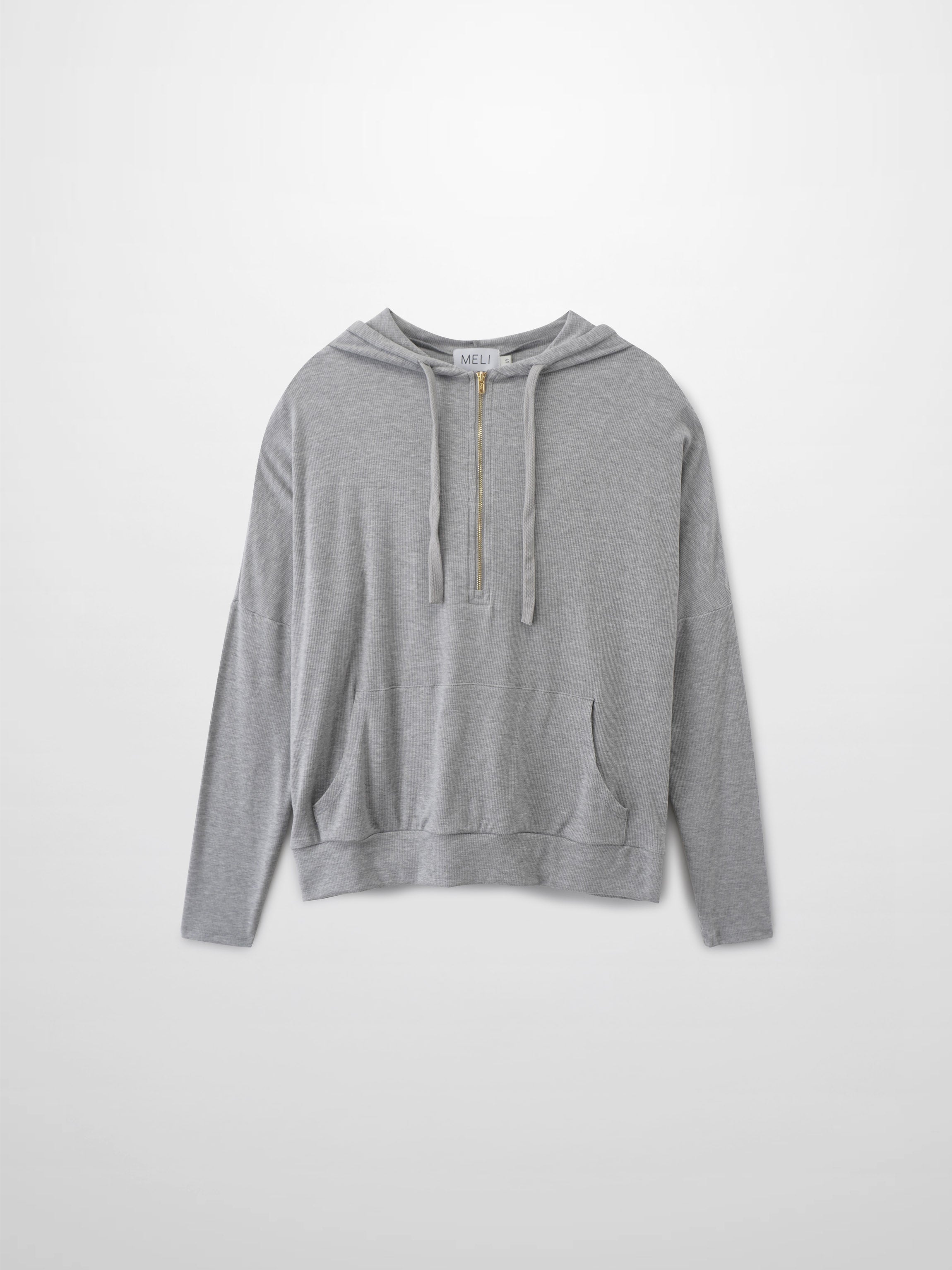 Ribbed Half Zip Hoodie Tee-Heathered Grey
