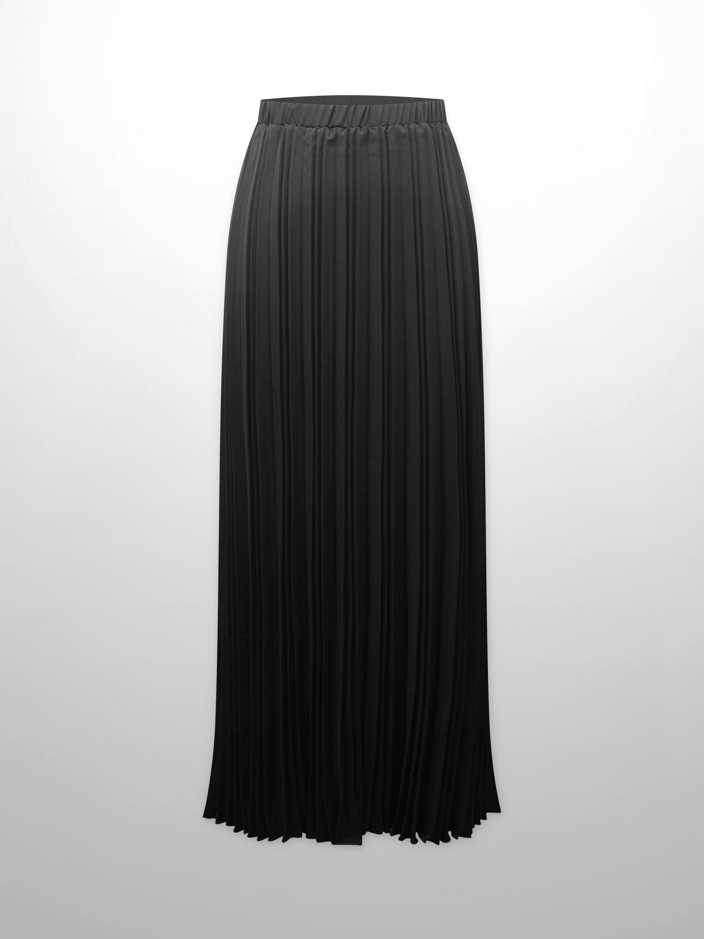 Crepe Pleated Maxi Skirt-Black