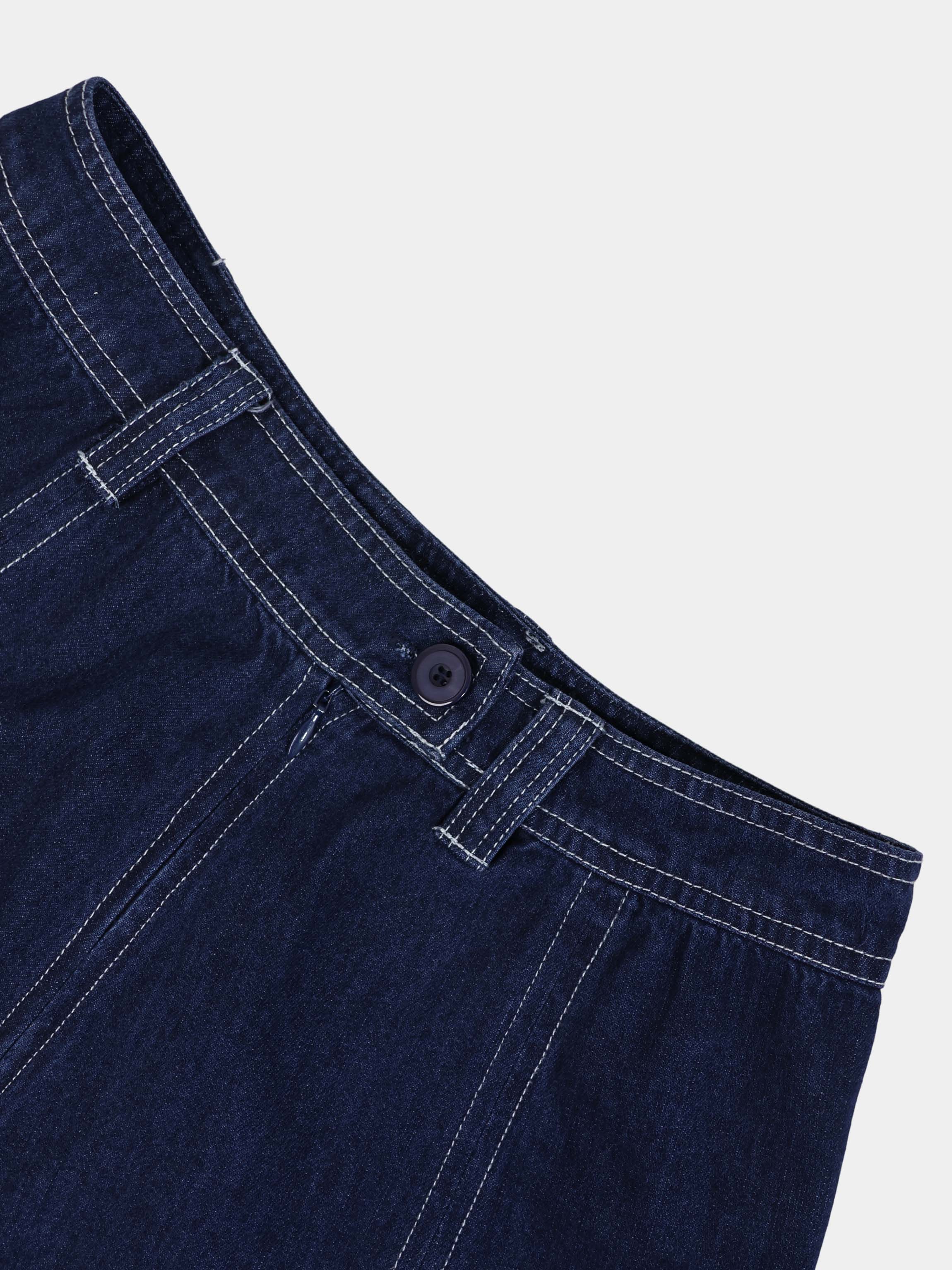 Seamed Bottom Stitched Denim Skirt-Dark Blue