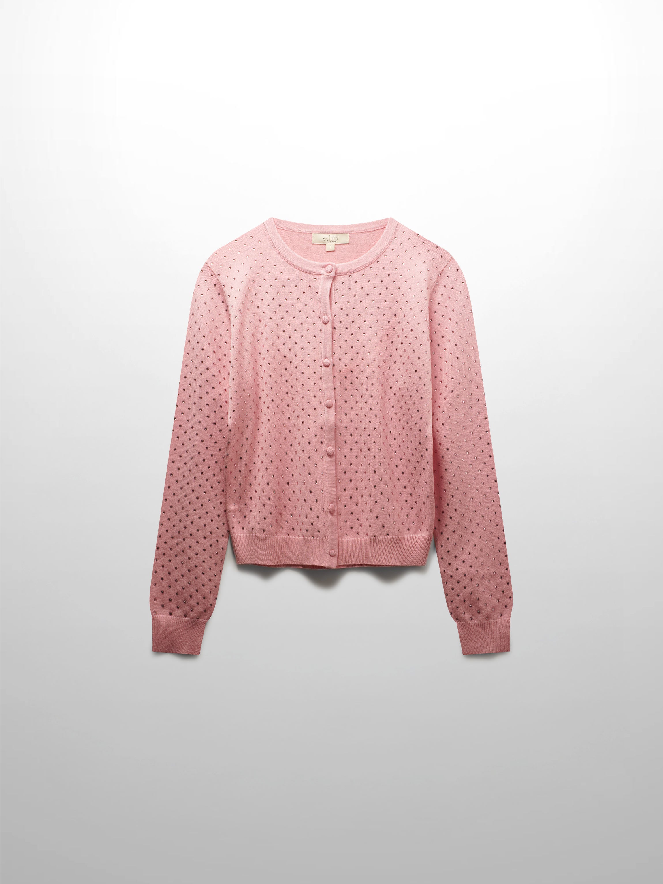Stone Embellished Crew Cardigan-Pink