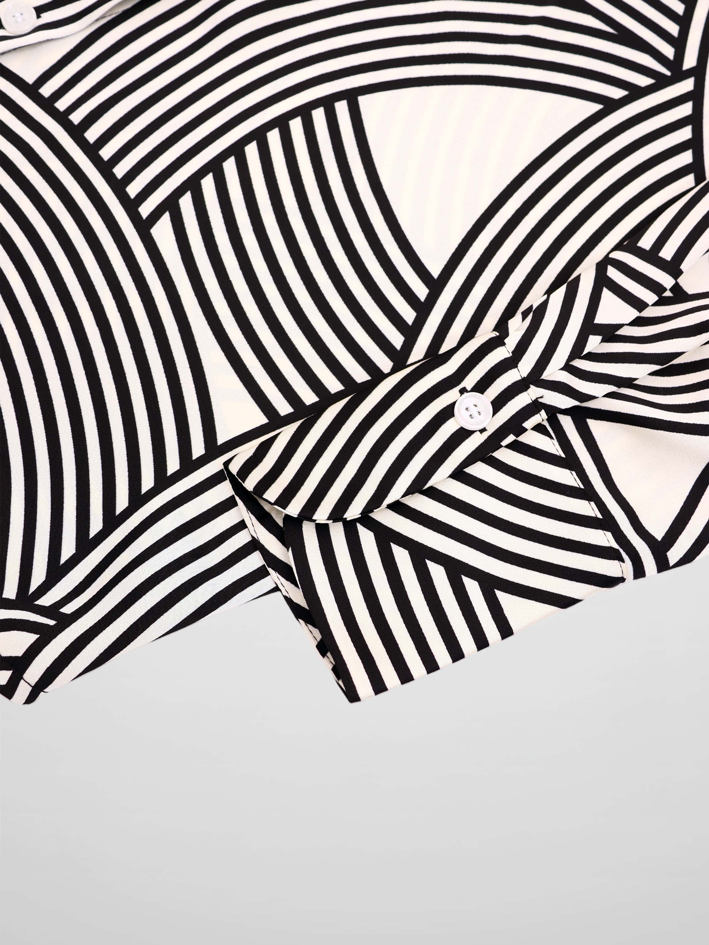 Button Down Print Blouse-Geometric Lines