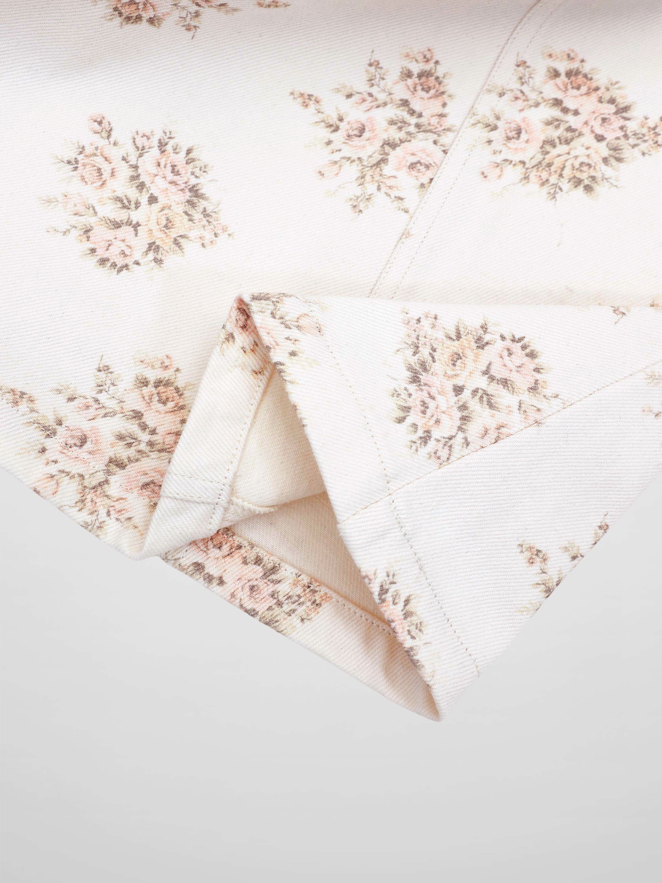 Floral Print Seamed Denim Skirt-White and Pink Floral