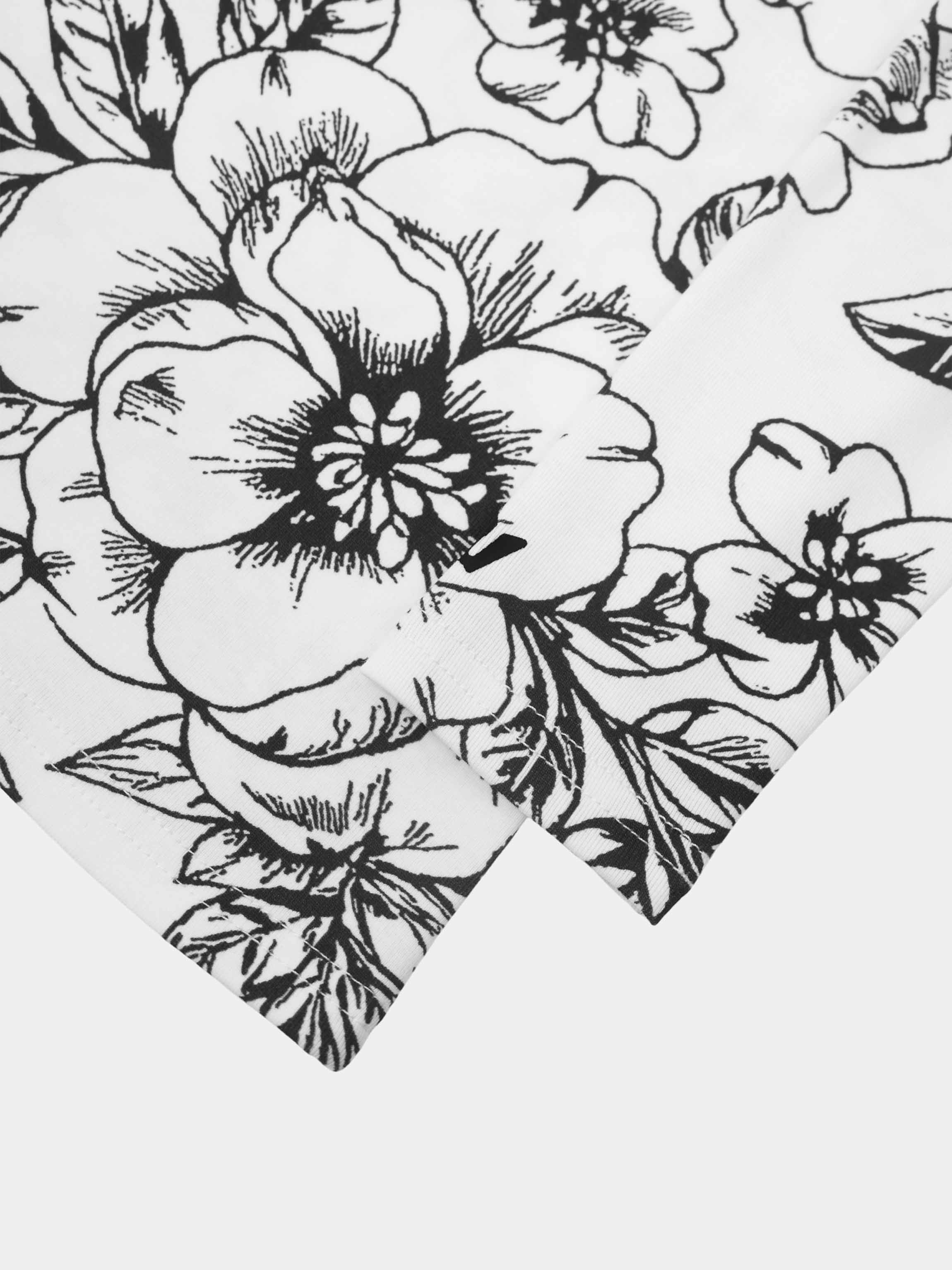 Printed Collar Snap Tee-Sketch Floral