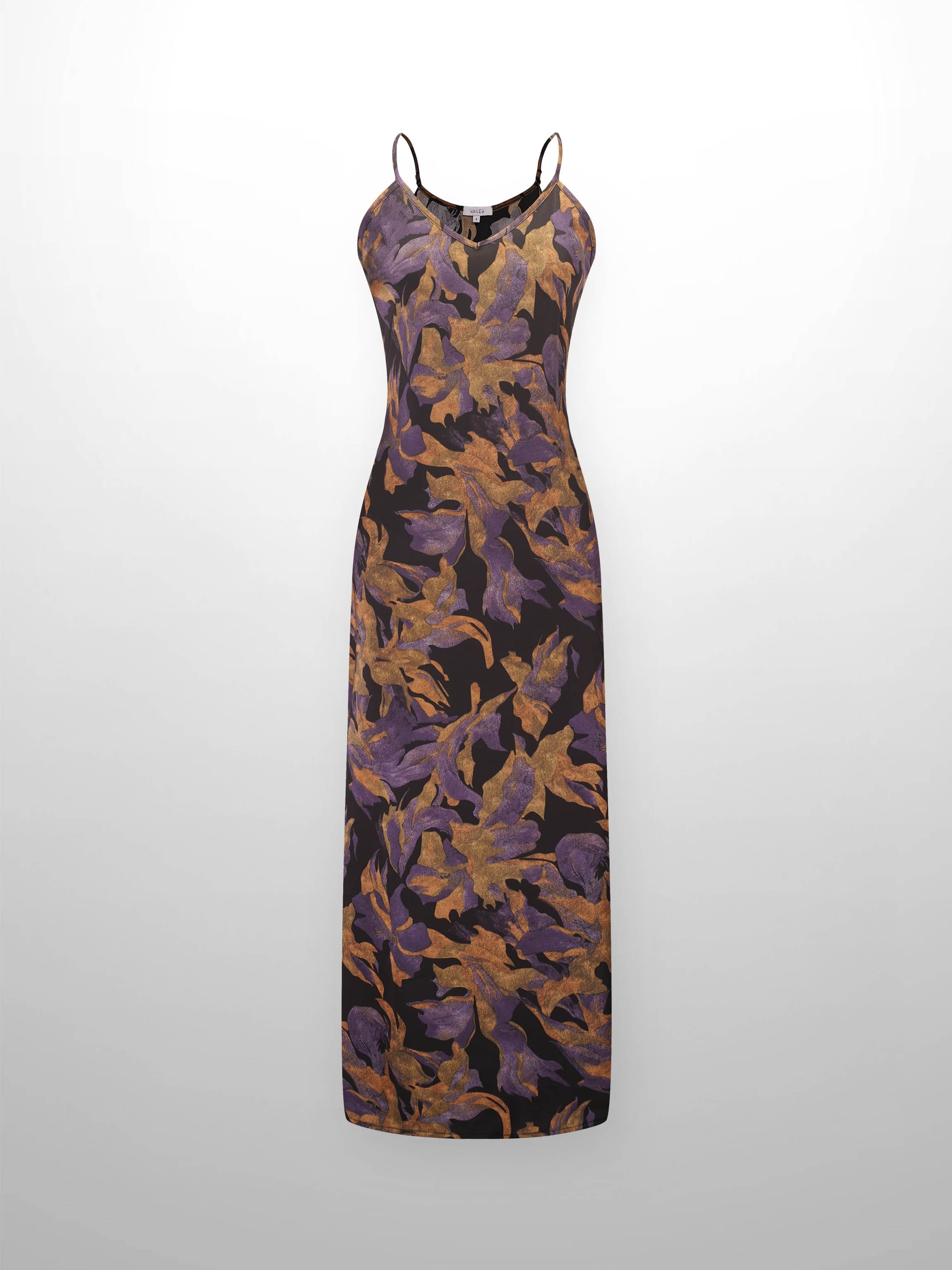 A-Line V Neck Slip Dress-Purple Floral