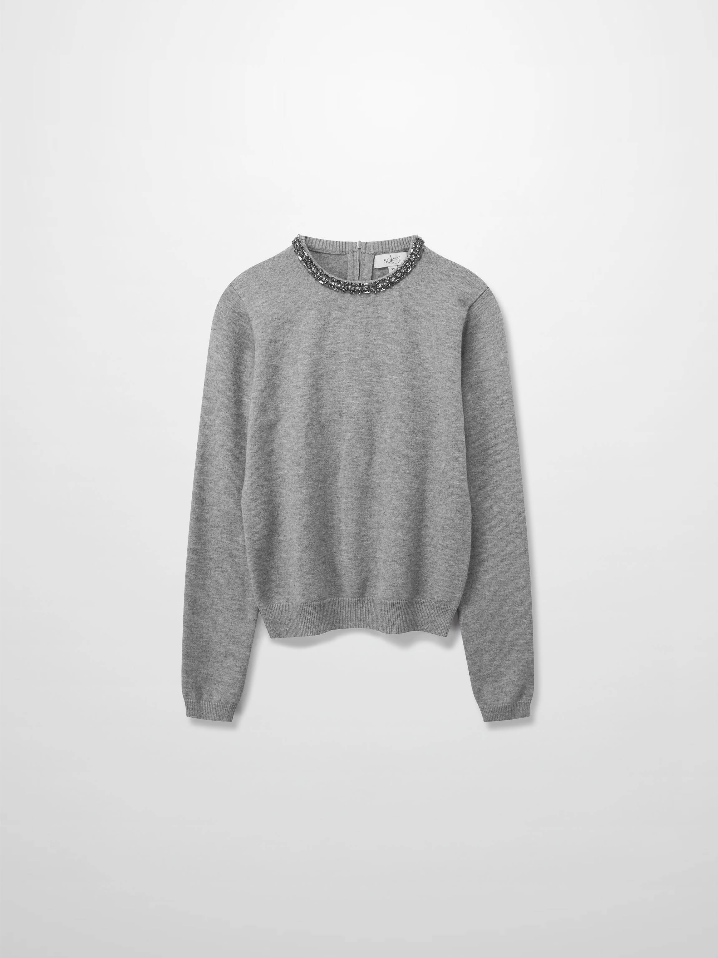 Embellished Crew Sweater-Grey