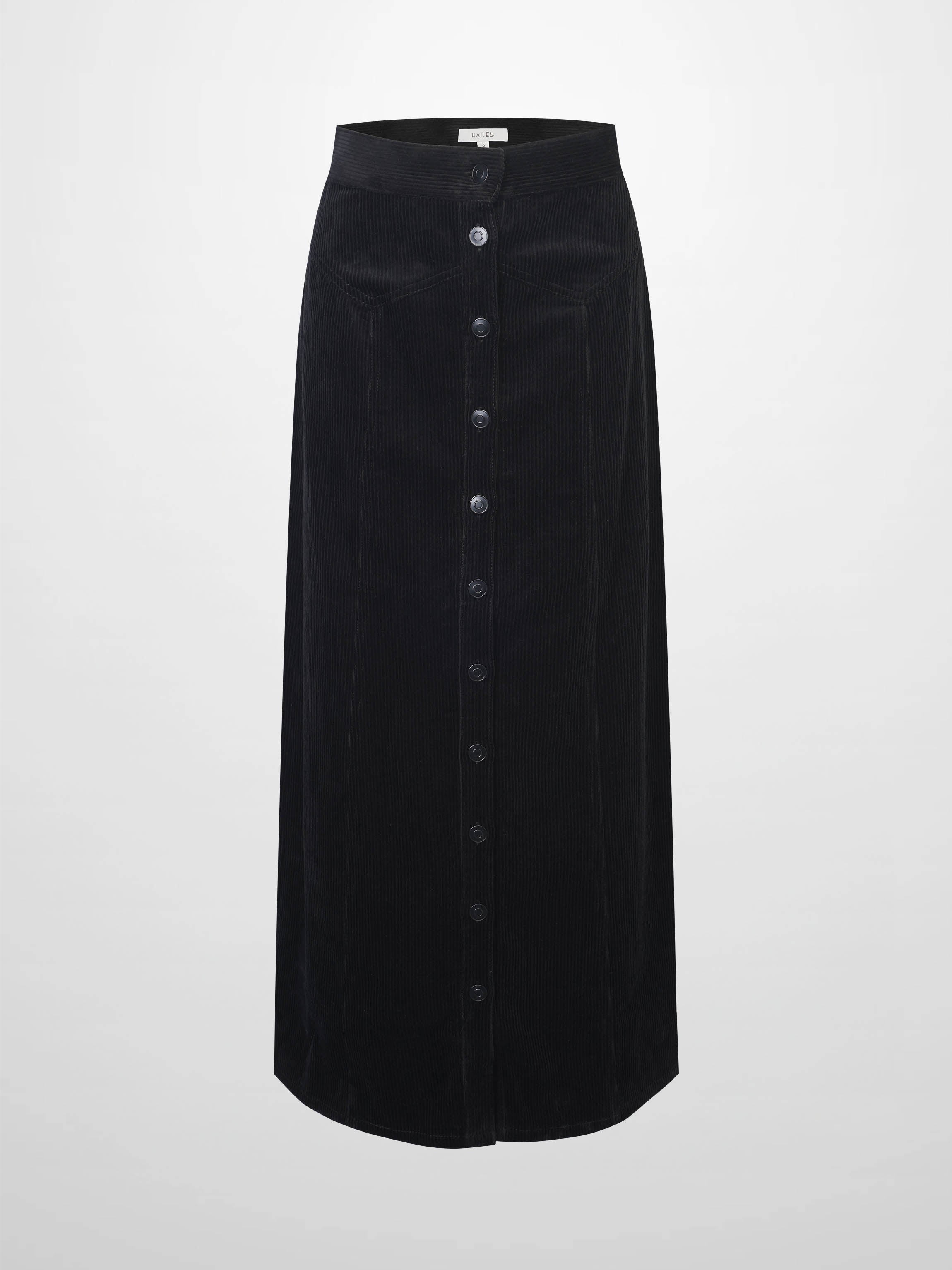 Button Down A-Line Corduroy Skirt-Black