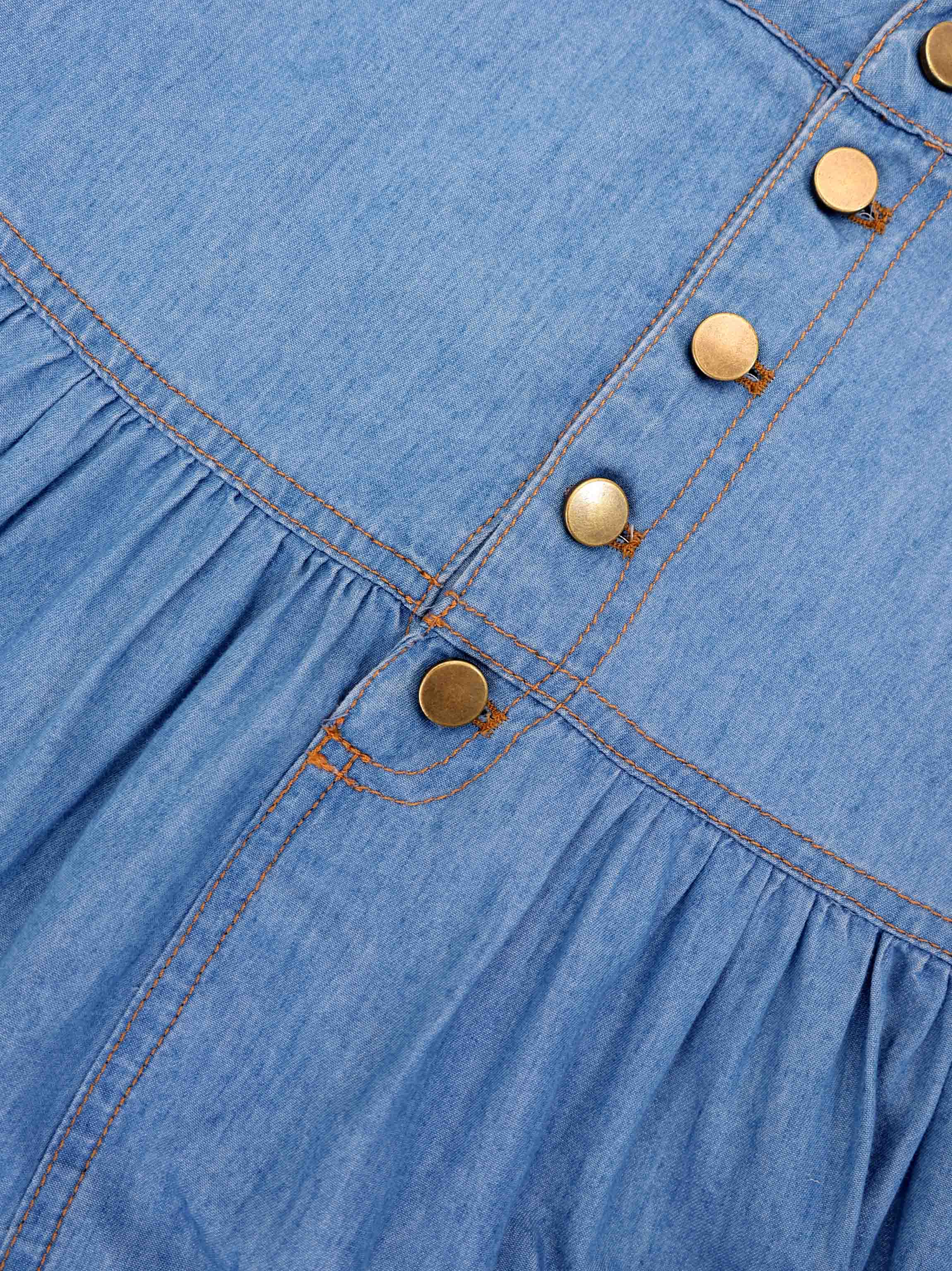 Button Prairie Denim Skirt-Blue