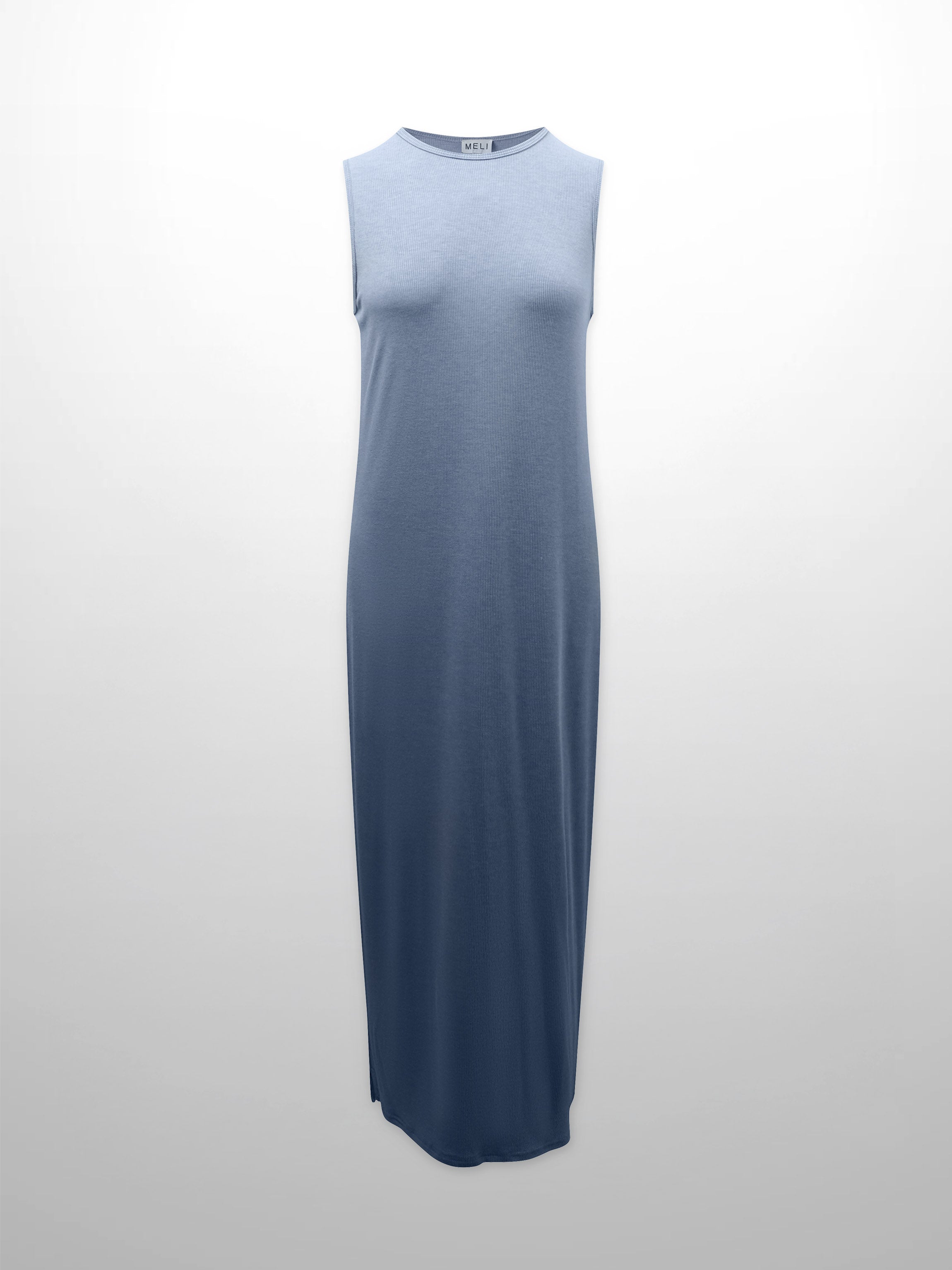Ribbed Sleeveless Maxi Dress-Heathered Blue