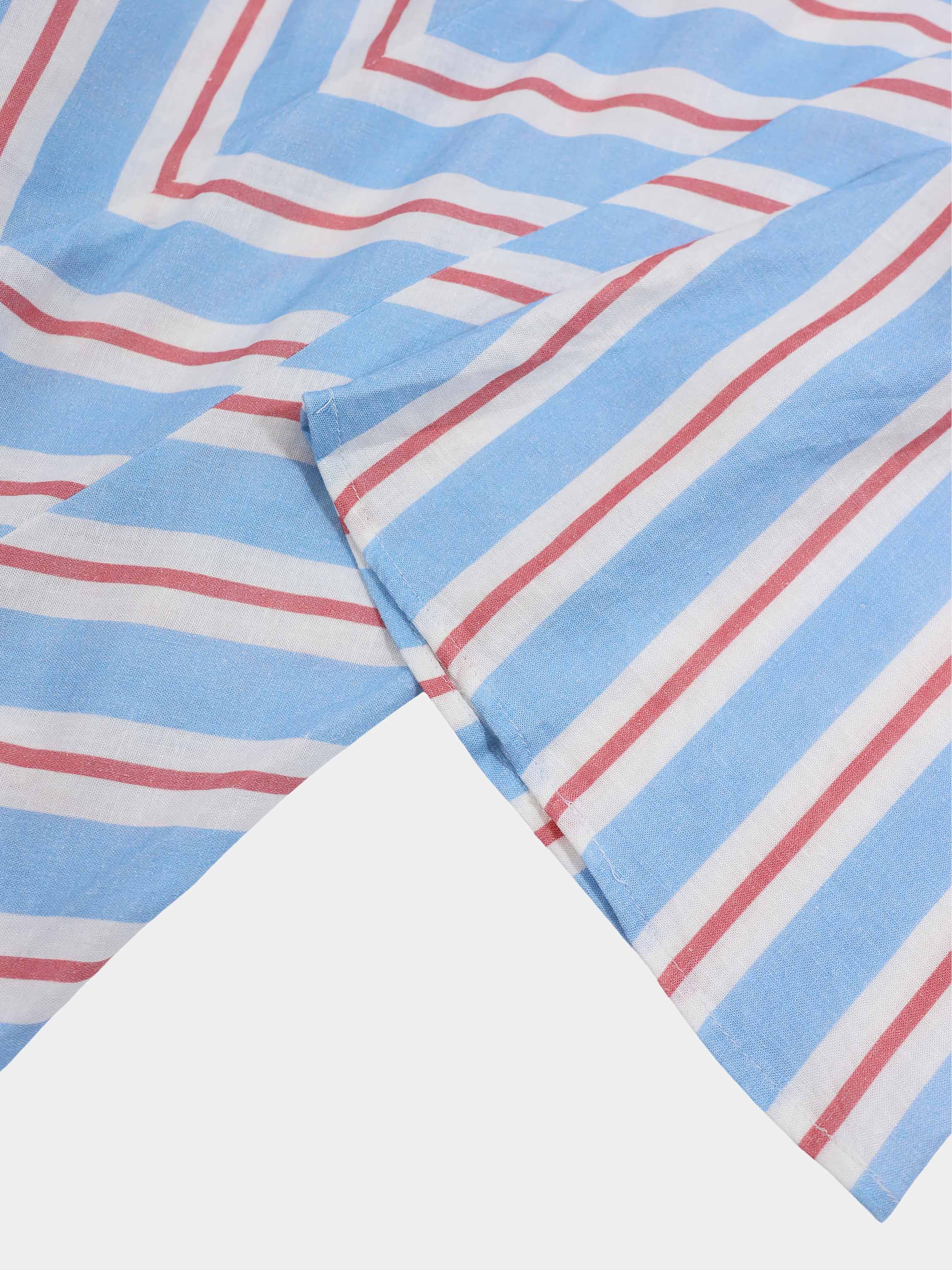 Striped Flare Sleeve Dress-Light Blue/White