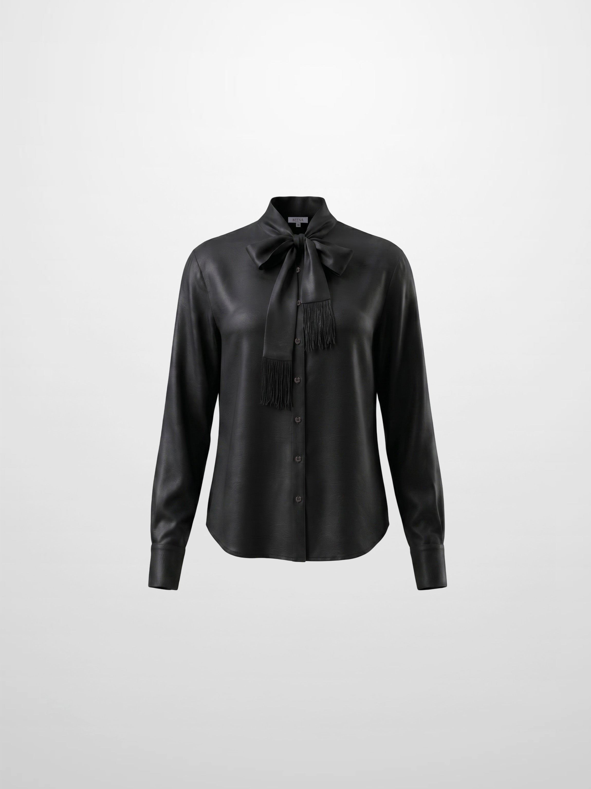 Fringe Bow Blouse-Black