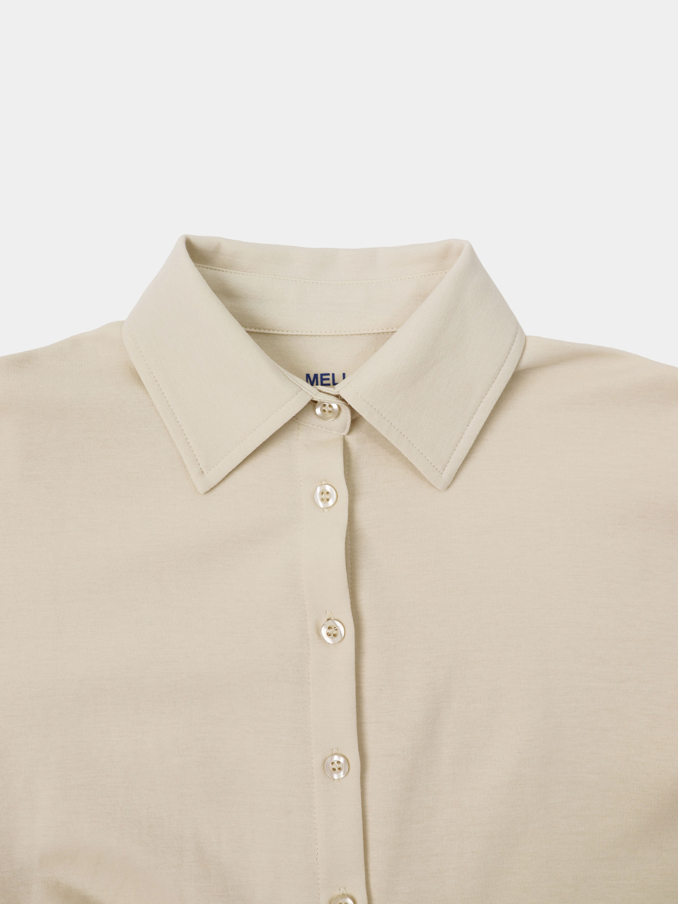Waist Tie Button Down T-Shirt-Bone