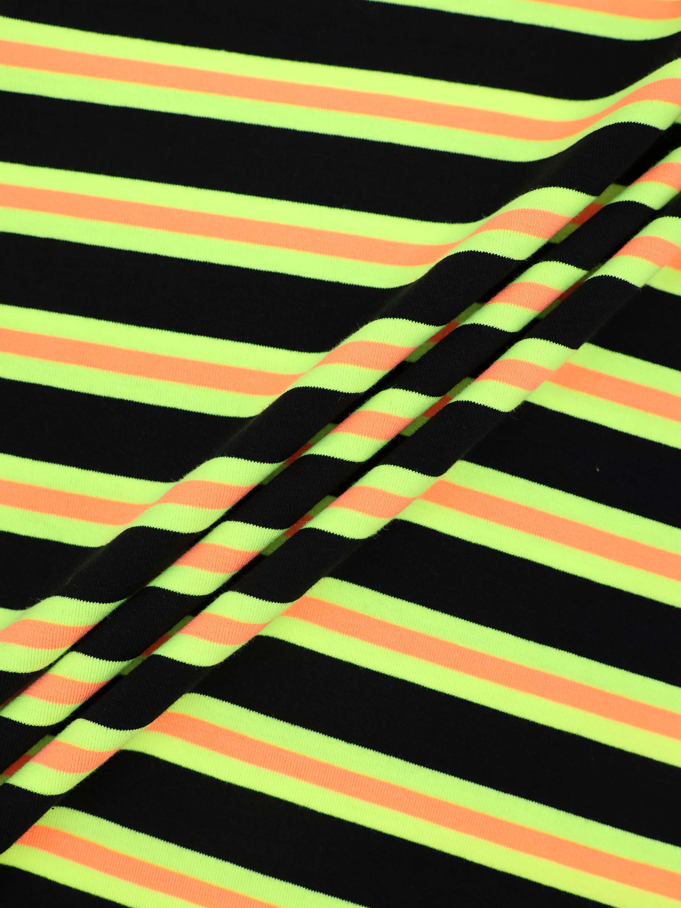 Embroidered Crown Striped Tee-Black/Yellow/Orange