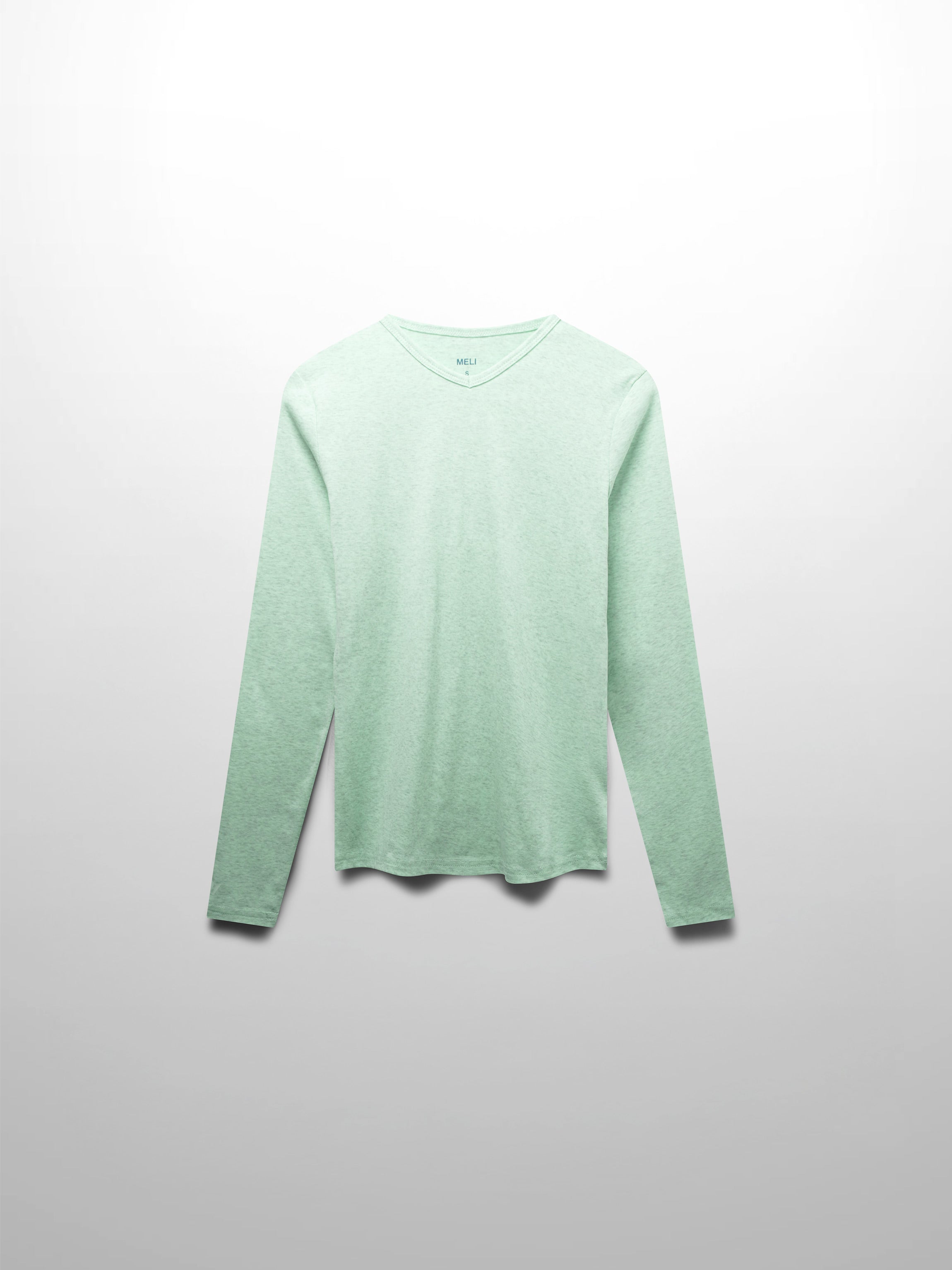 Basic High V Tee Long Sleeve-Heathered Mint/Grey