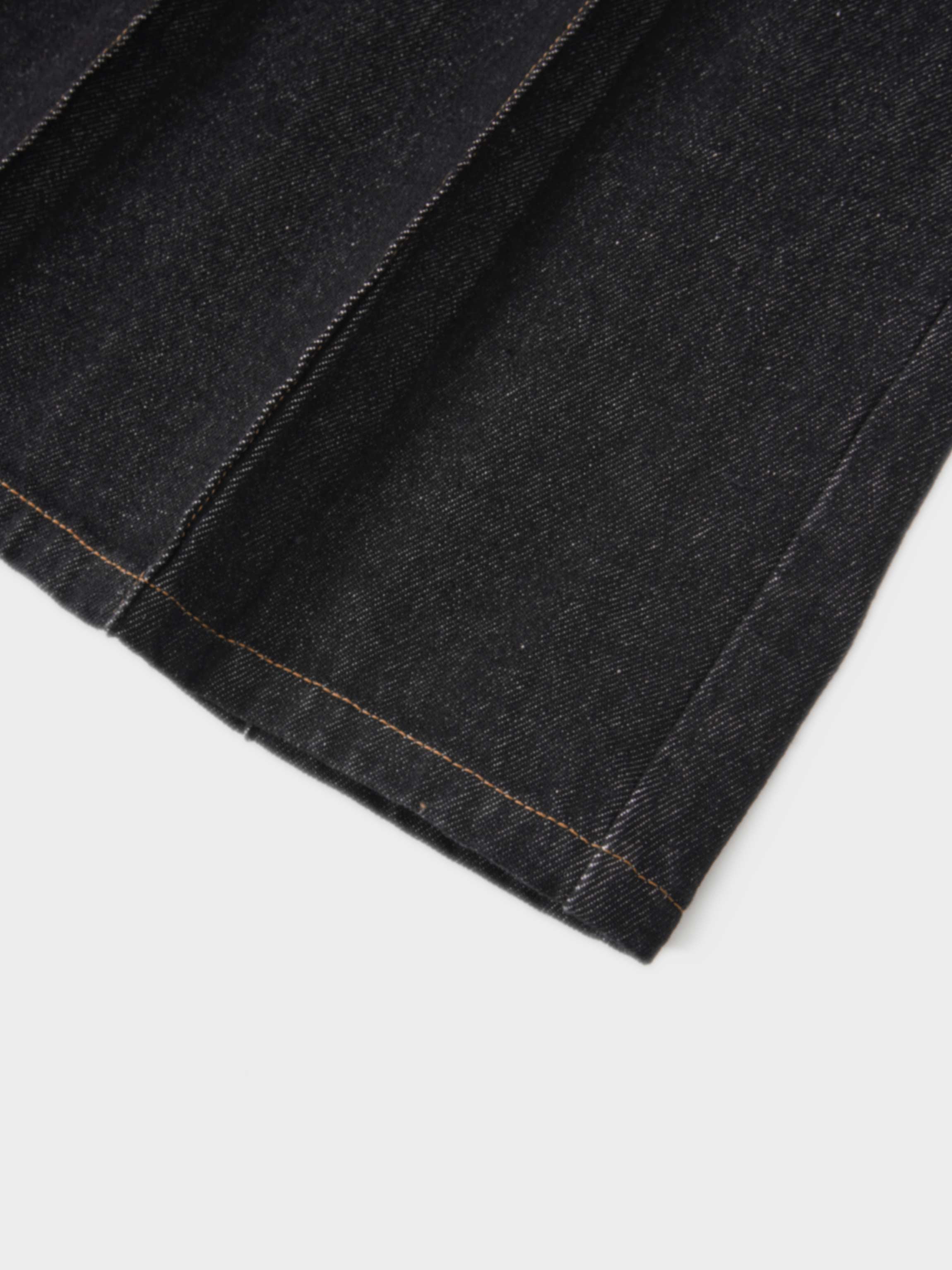 Pleat Pocket Tab Denim Skirt-Black