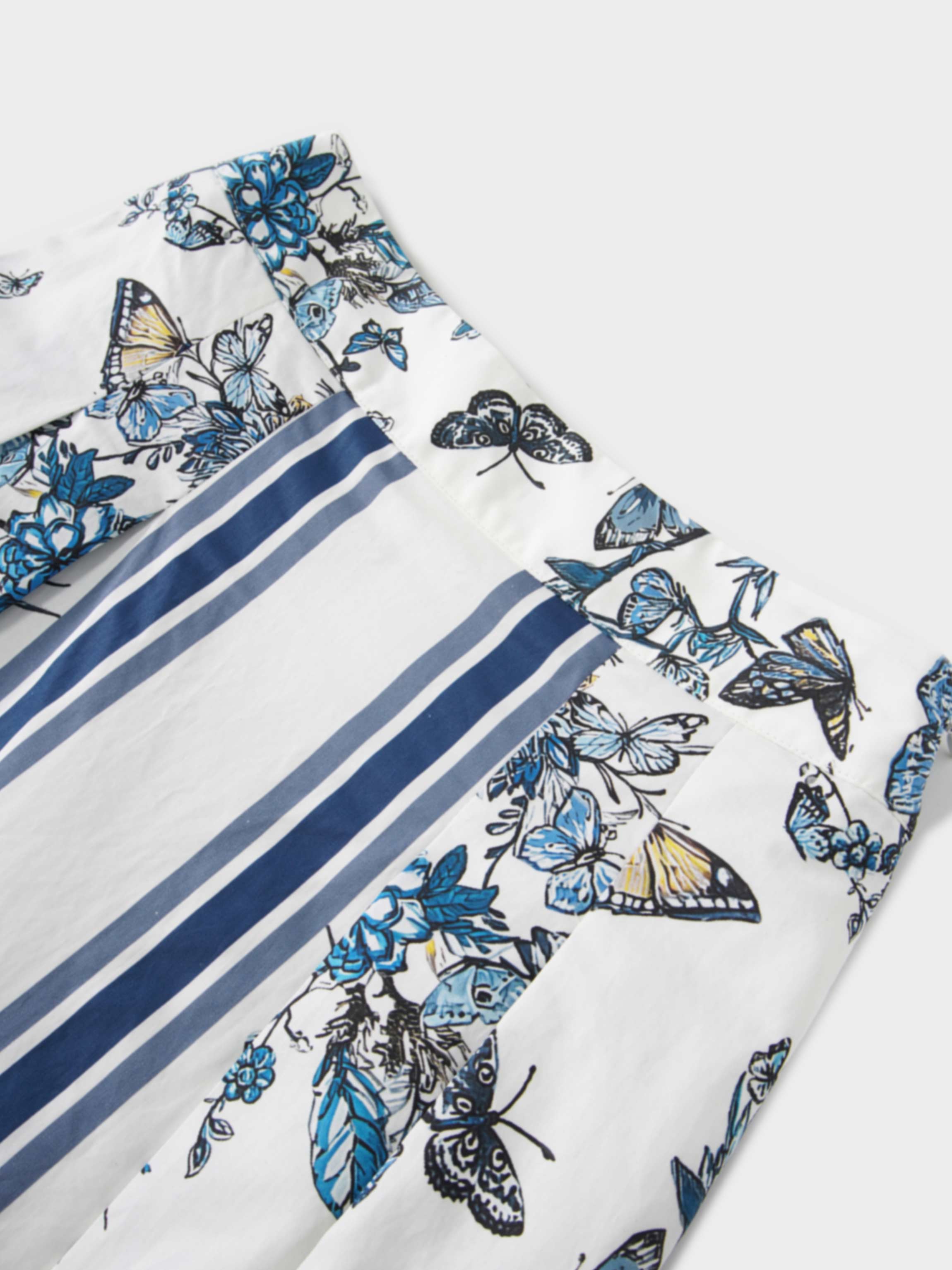 Printed Cotton Pleat Skirt-Navy/White