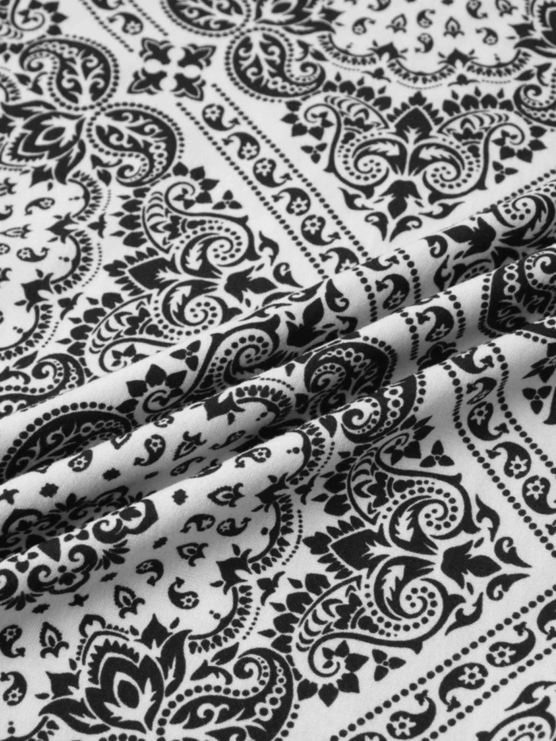 Printed Linen Blend Slip Skirt-Black and White Bandana