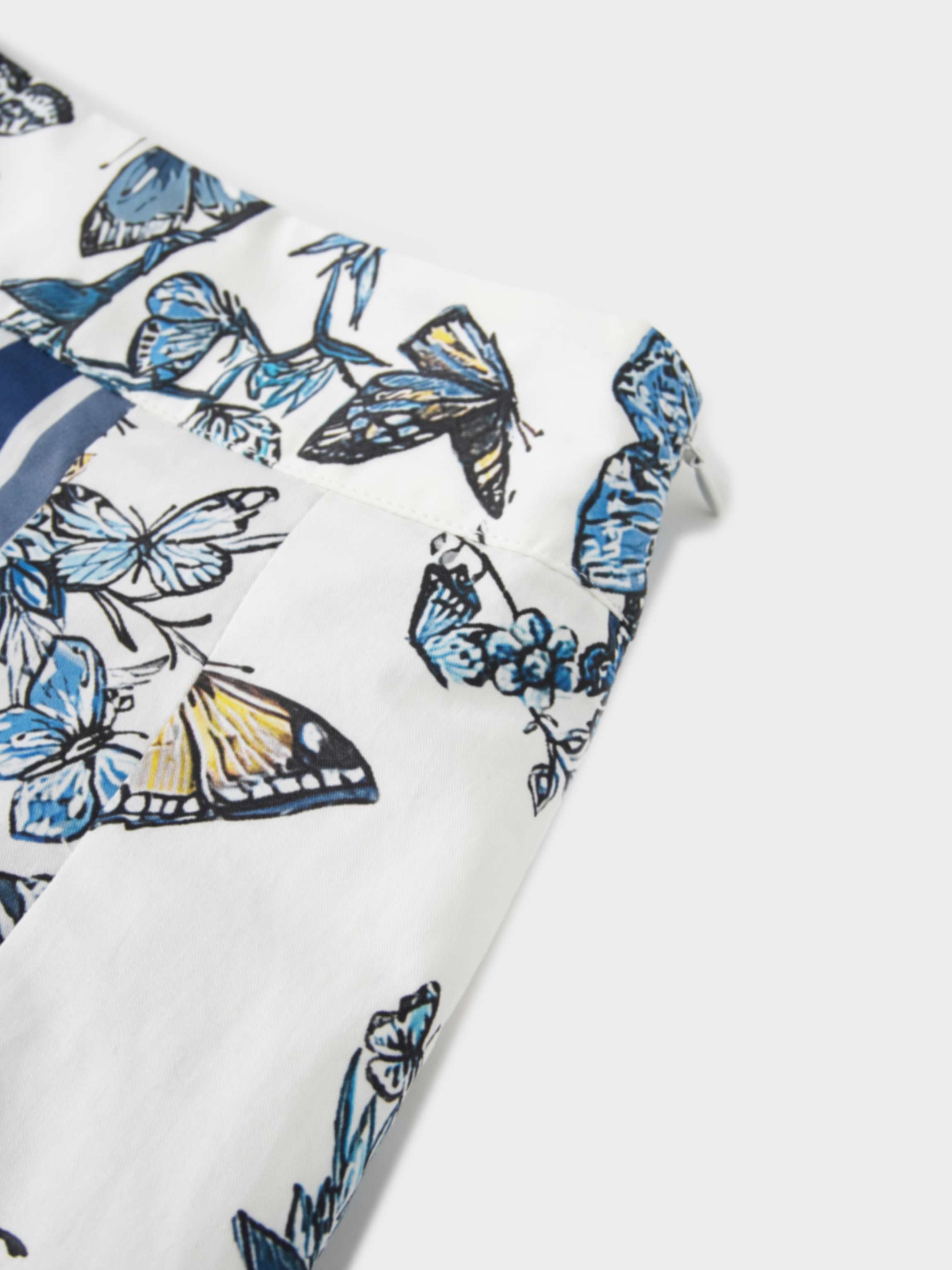 Printed Cotton Pleat Skirt-Navy/White