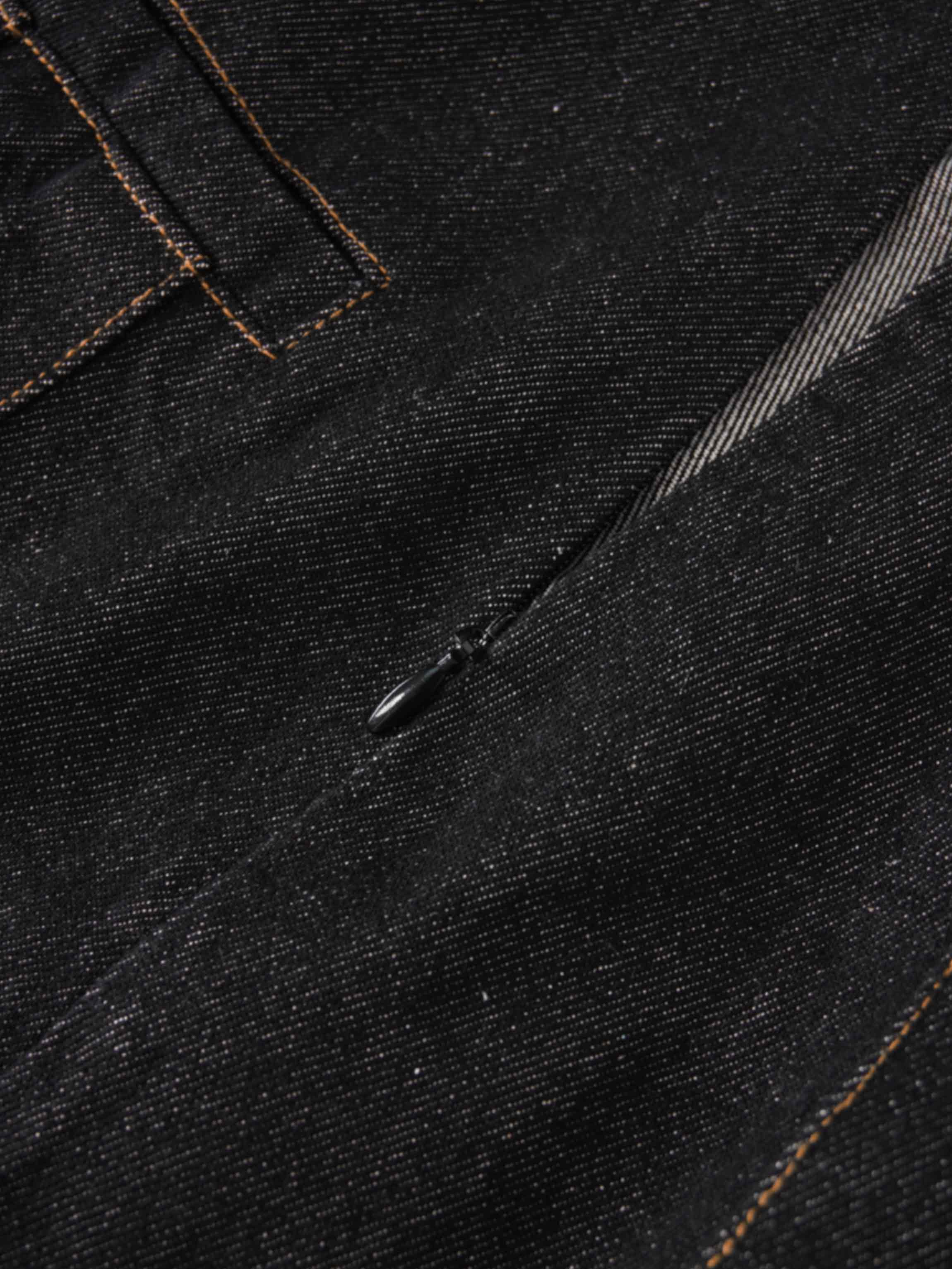 Pleat Pocket Tab Denim Skirt-Black