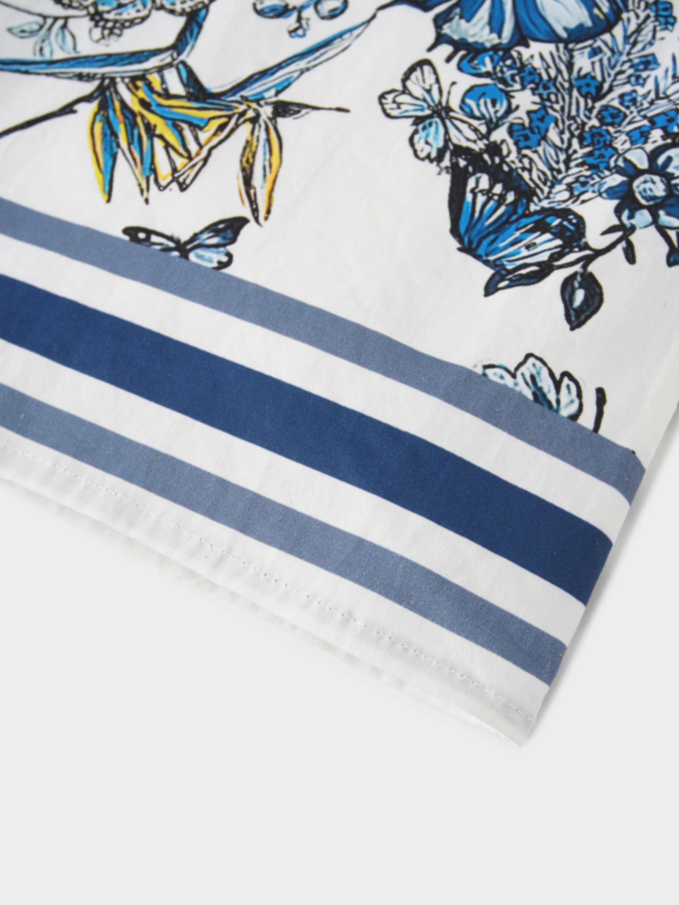 Printed Cotton Pleat Skirt-Navy/White