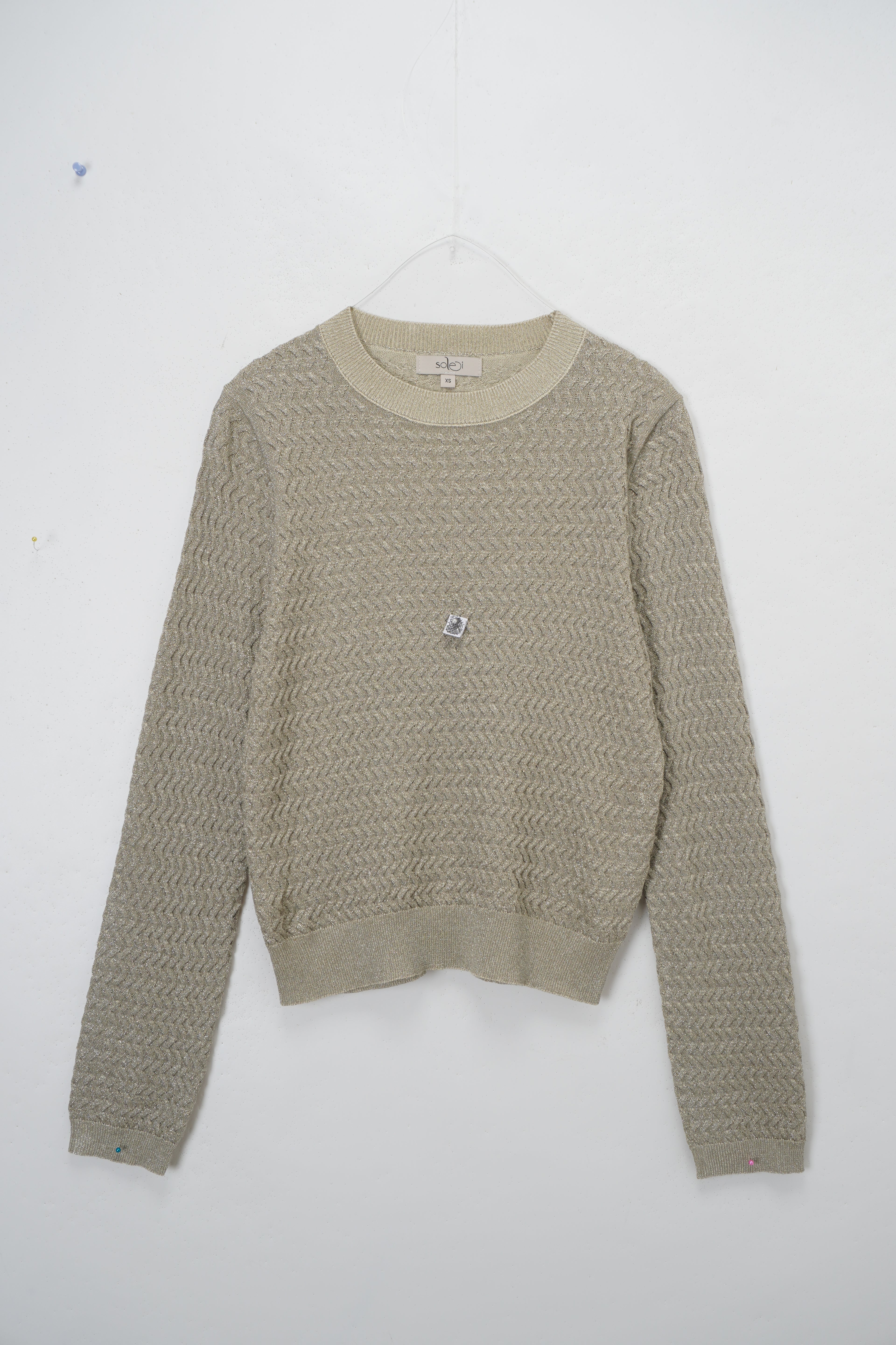 Textured Lurex Crew Sweater-Ivory