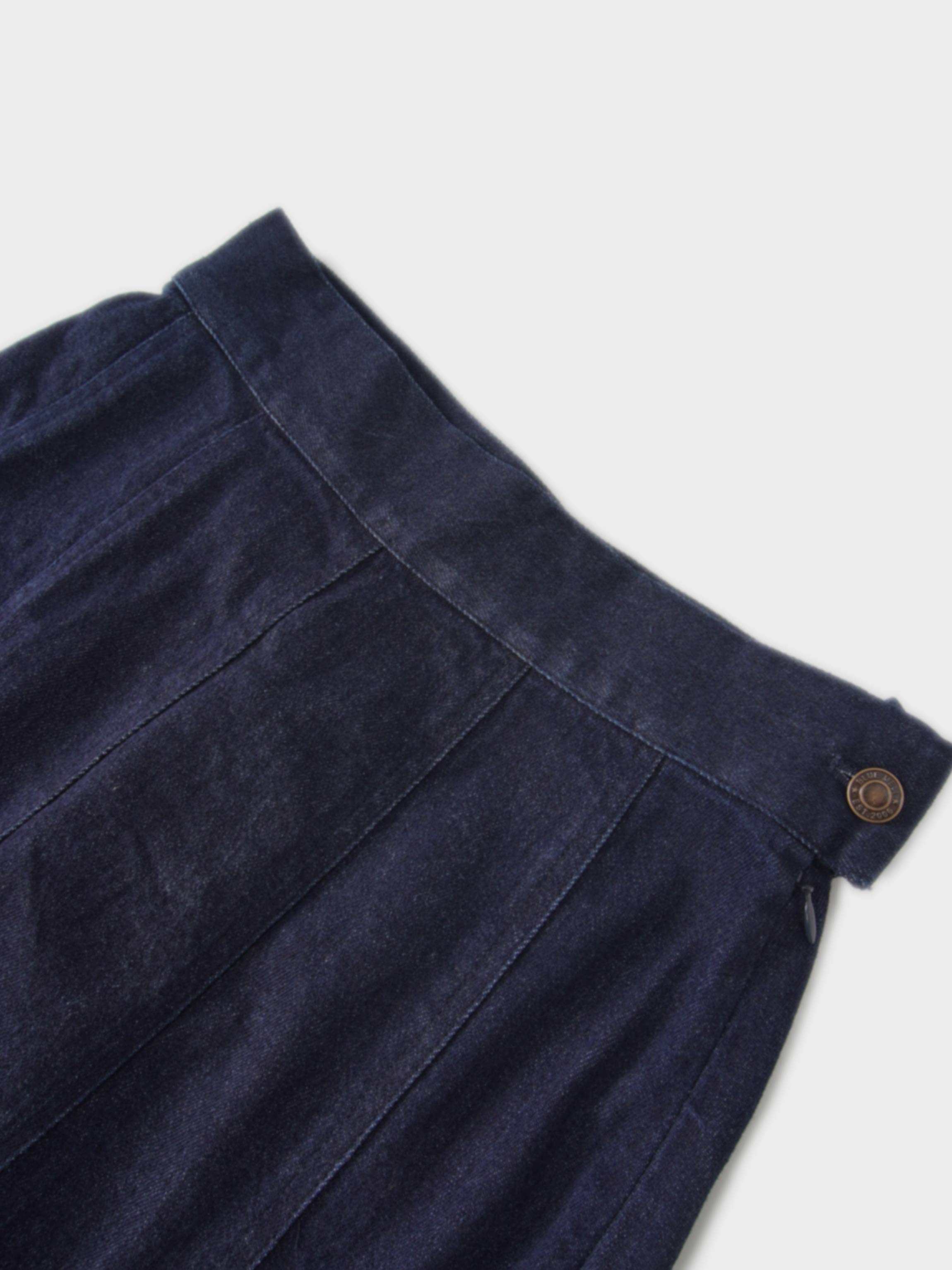 Seamed Straight Stretch Denim Skirt-Dark Blue