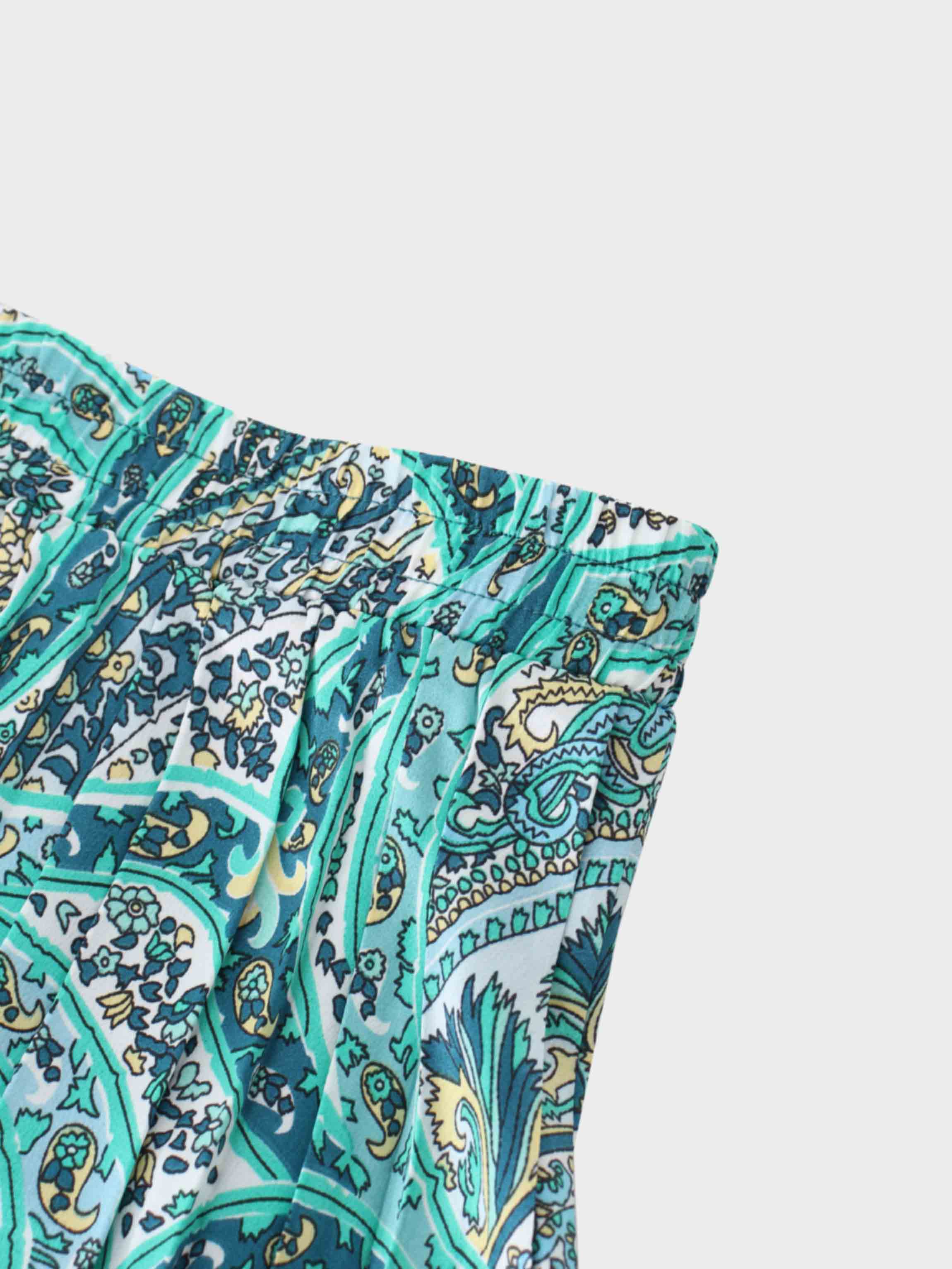 Covered Band Pleated Skirt 37"-Floral Paisley