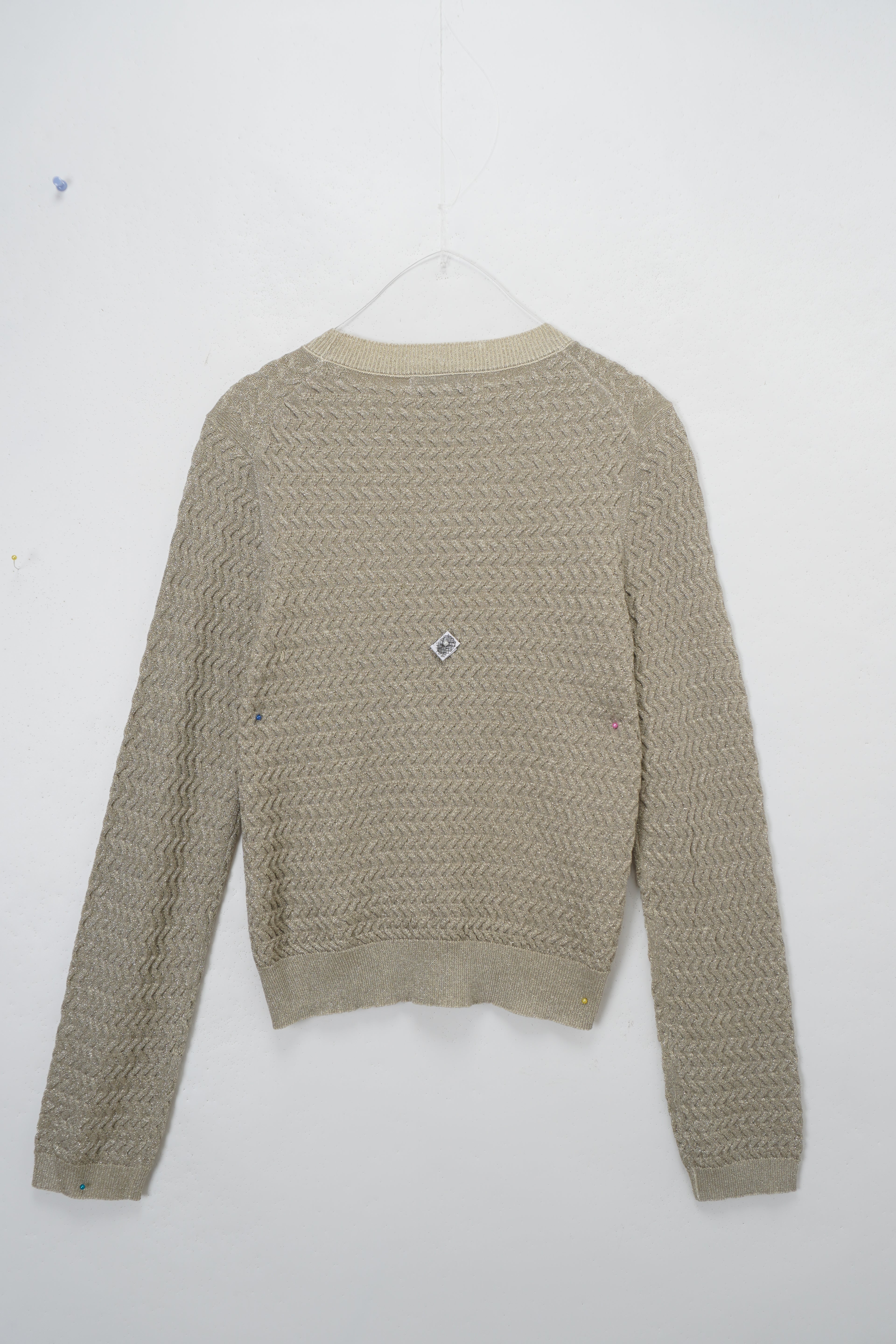 Textured Lurex Crew Sweater-Ivory