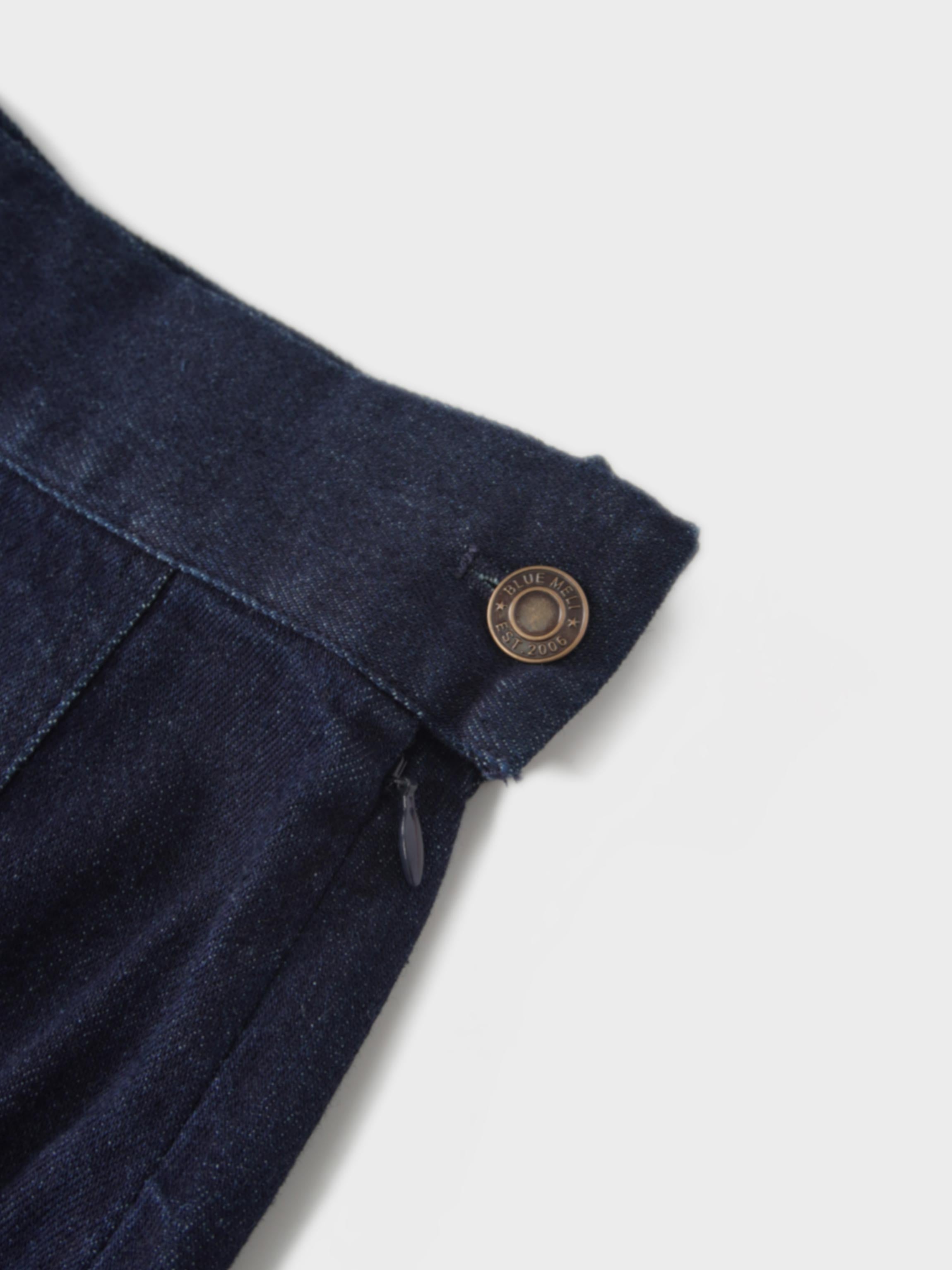 Seamed Straight Stretch Denim Skirt-Dark Blue