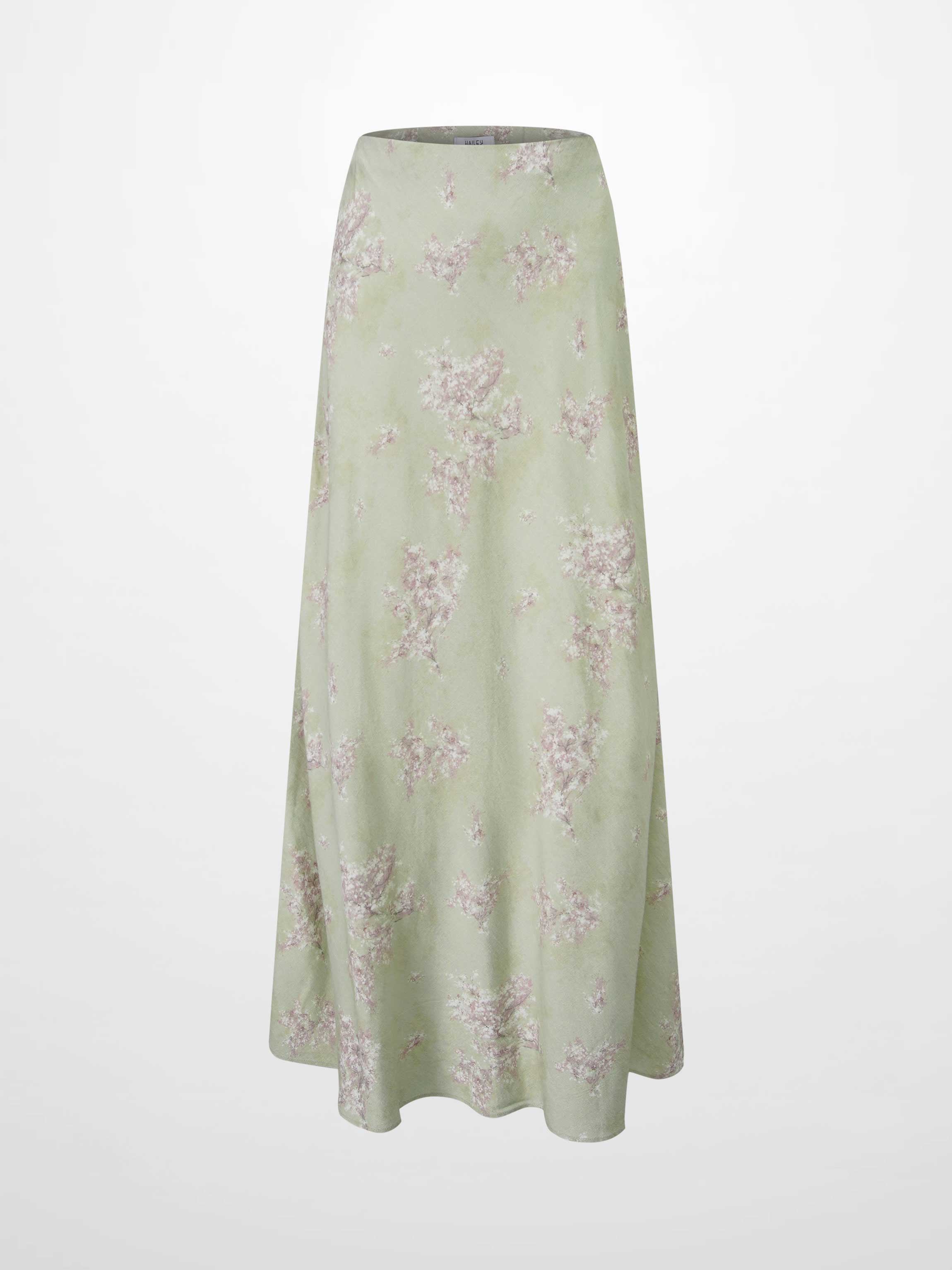 Printed Linen Blend Slip Skirt-Soft Floral