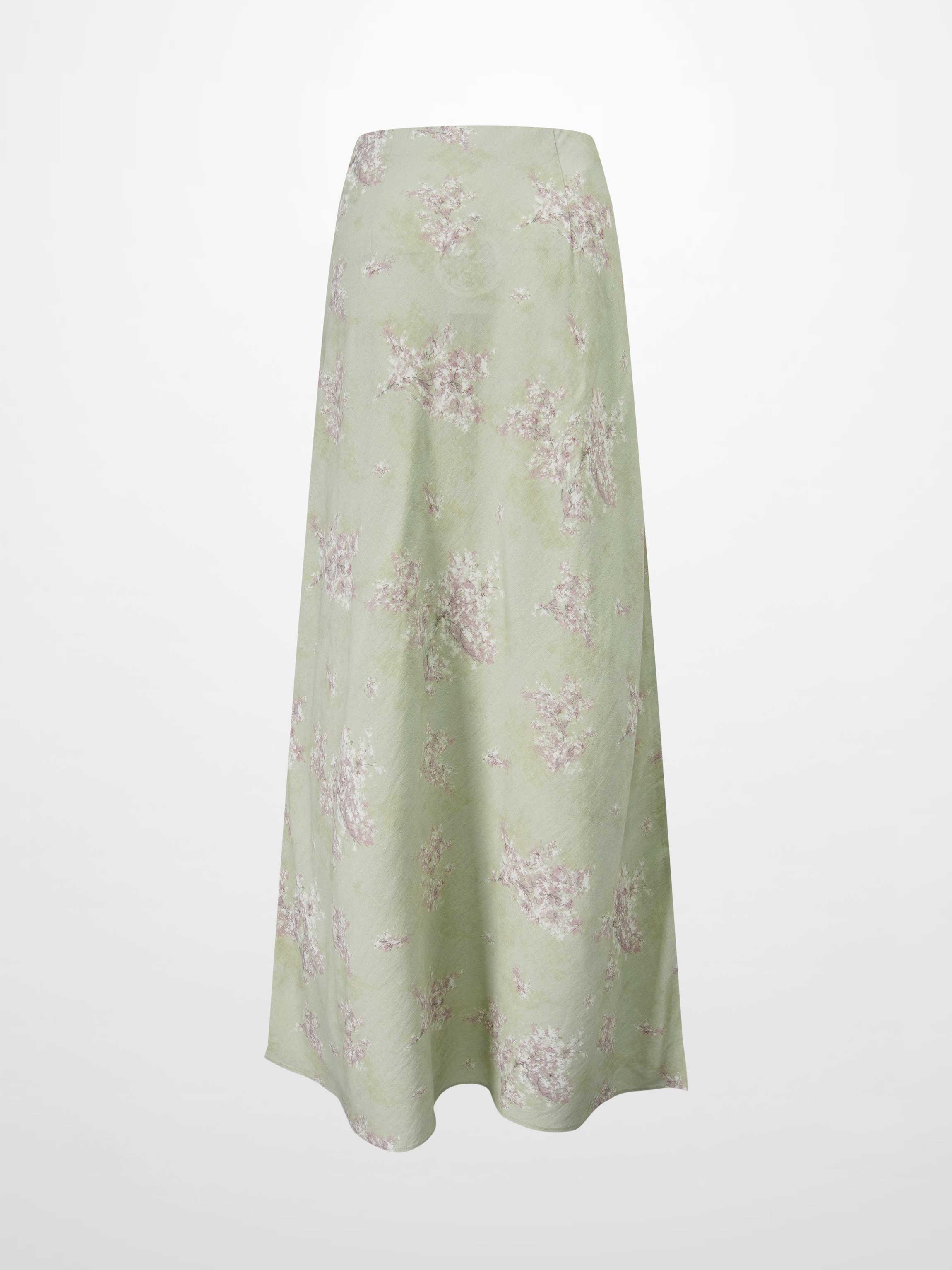Printed Linen Blend Slip Skirt-Soft Floral