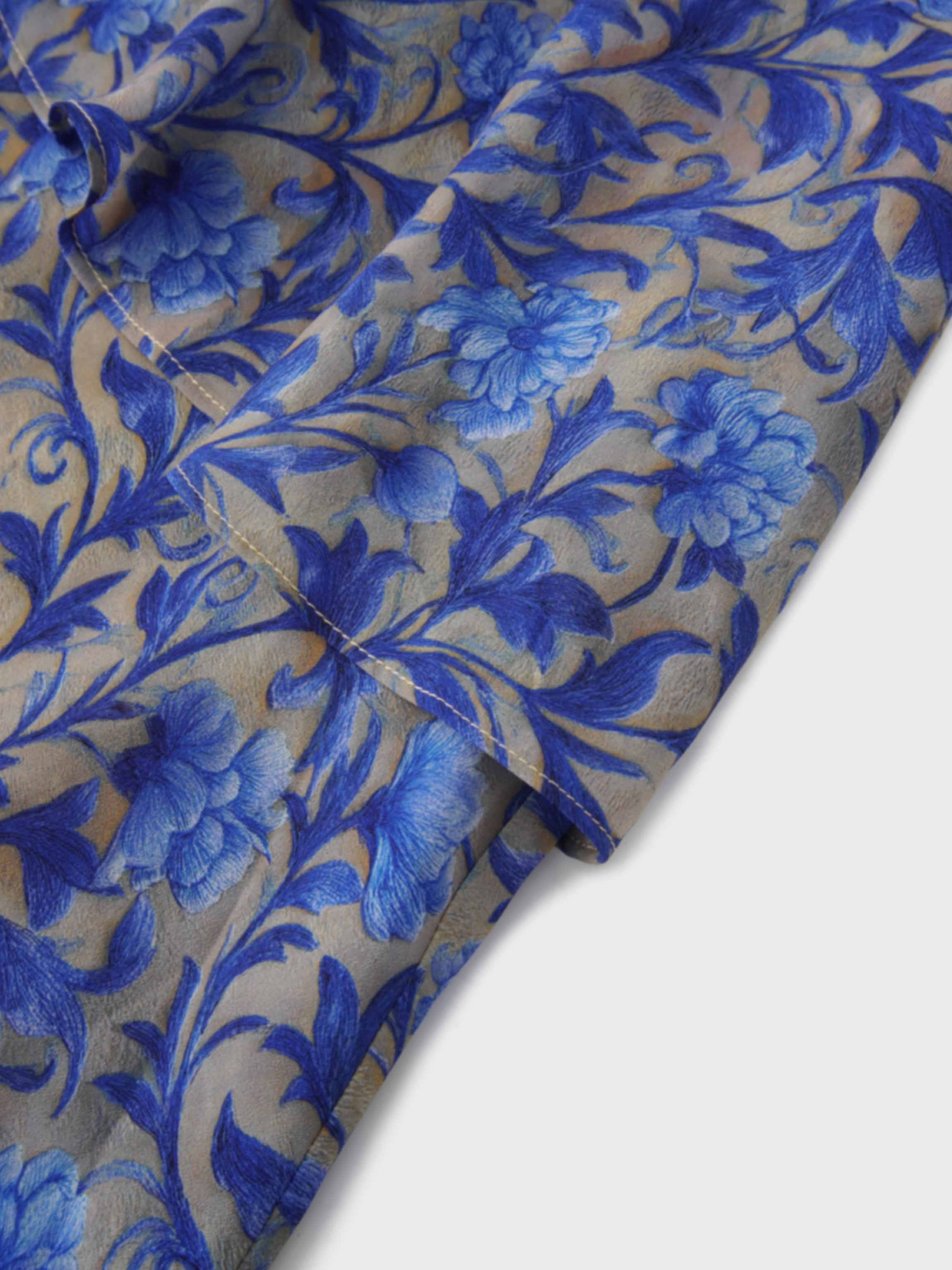 Asymmetrical Ruffle Skirt-Blue/Grey Vines