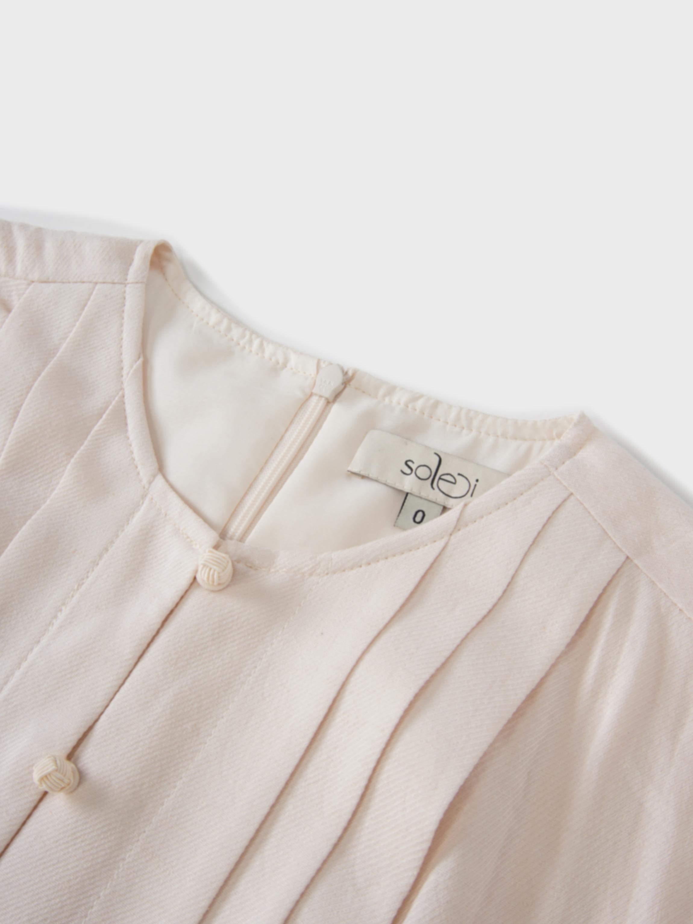 Pleat Top Silk/Linen Blend Dress-Oatmeal