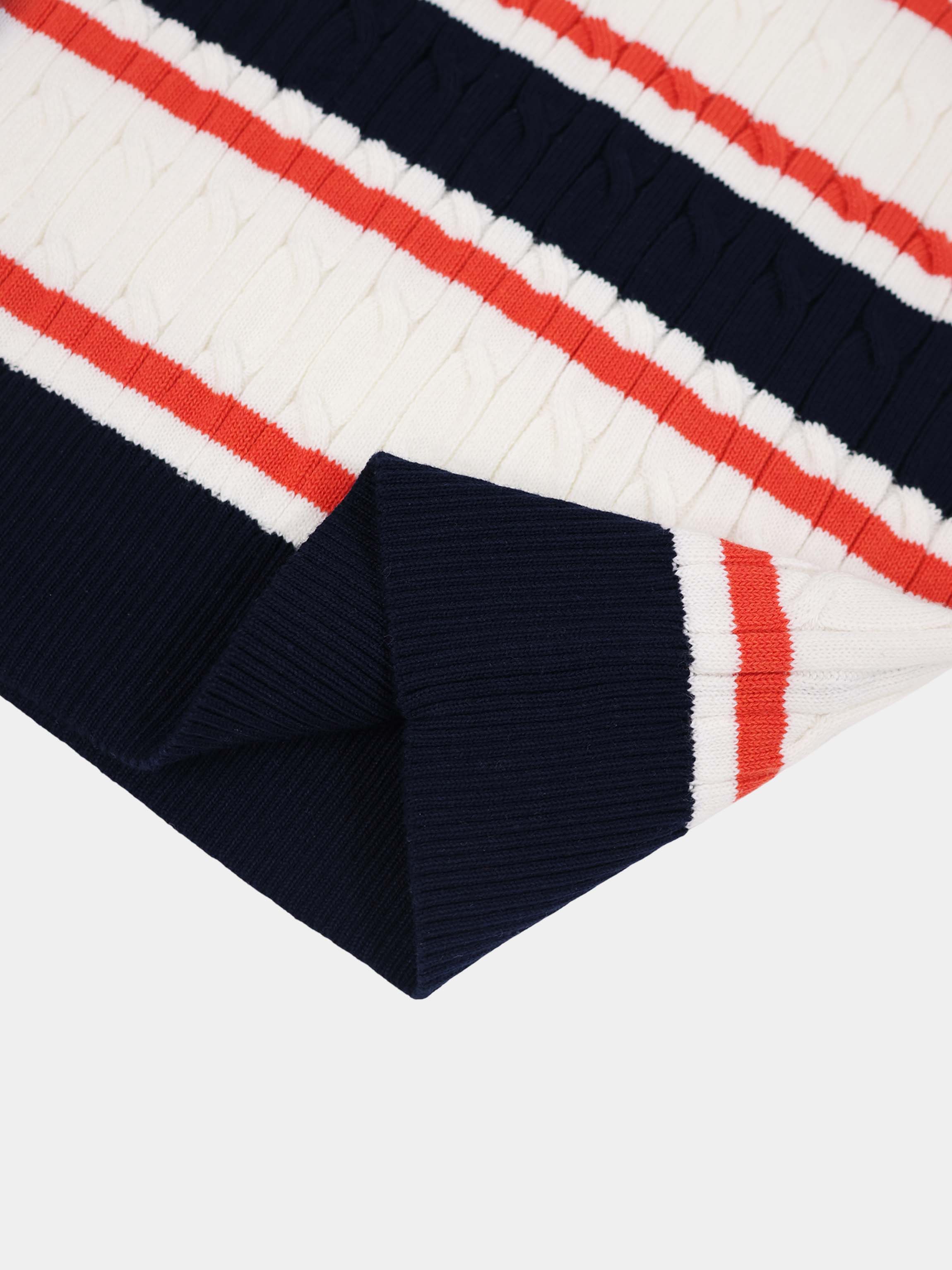 Striped Cable Sweater-Navy/White/Orange