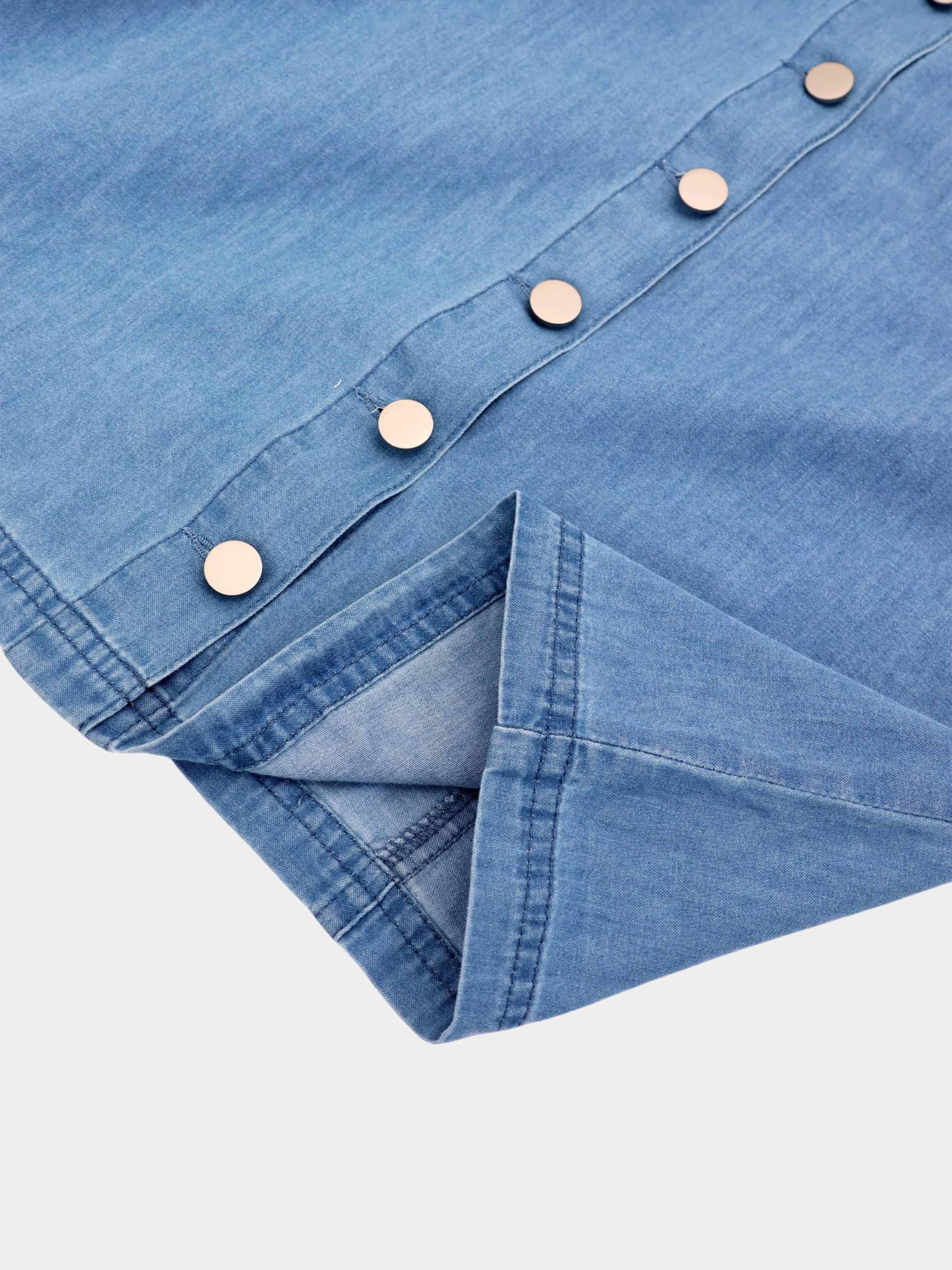 Boxy Denim Collared Top-Light Blue
