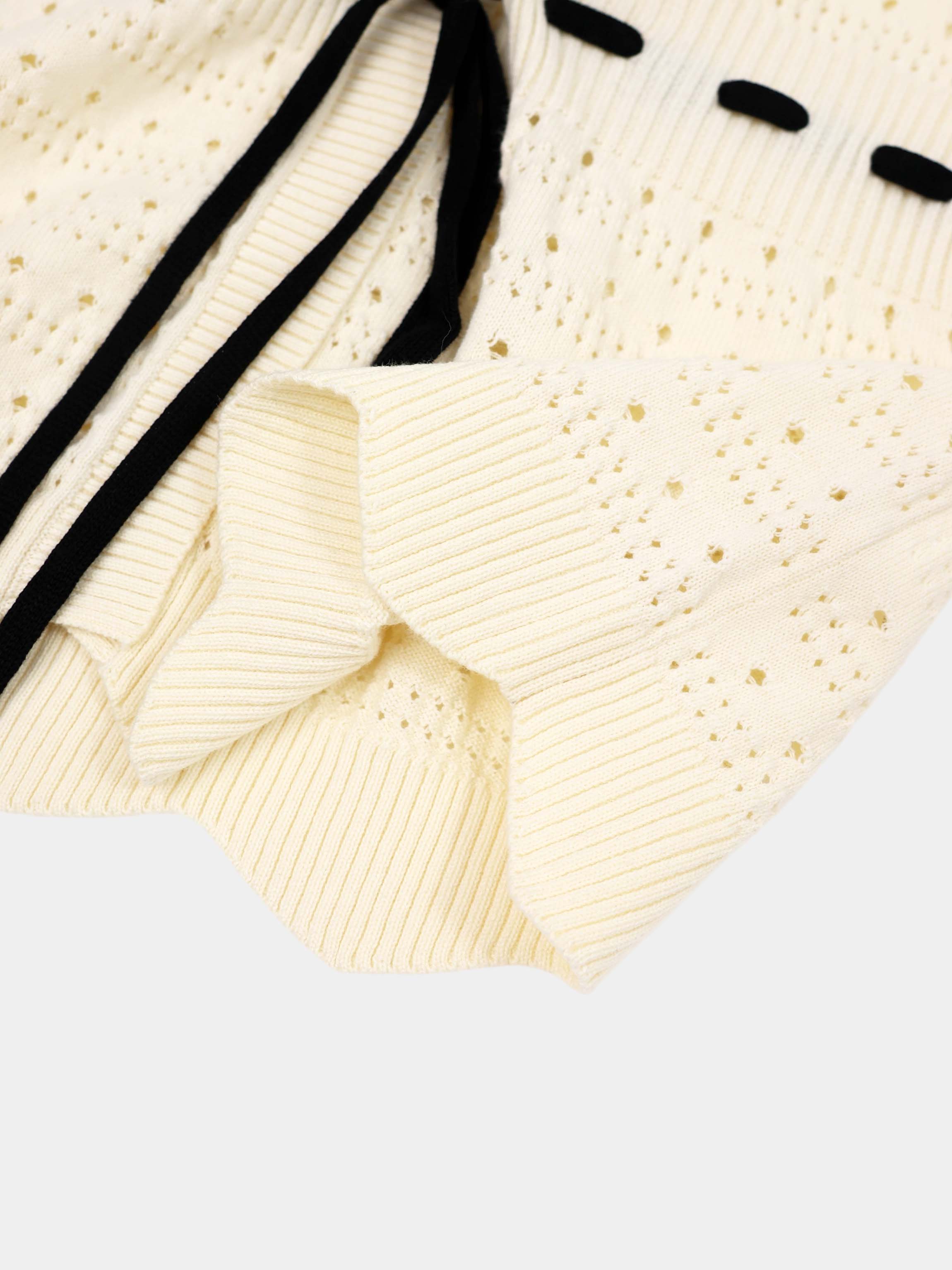 Drawstring Crochet Sweater-Cream