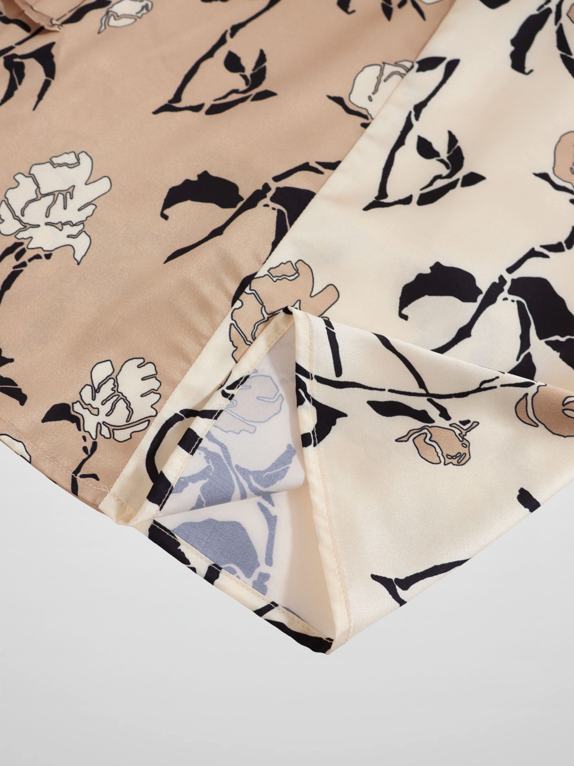 Side Shirred Skirt-Tan Floral