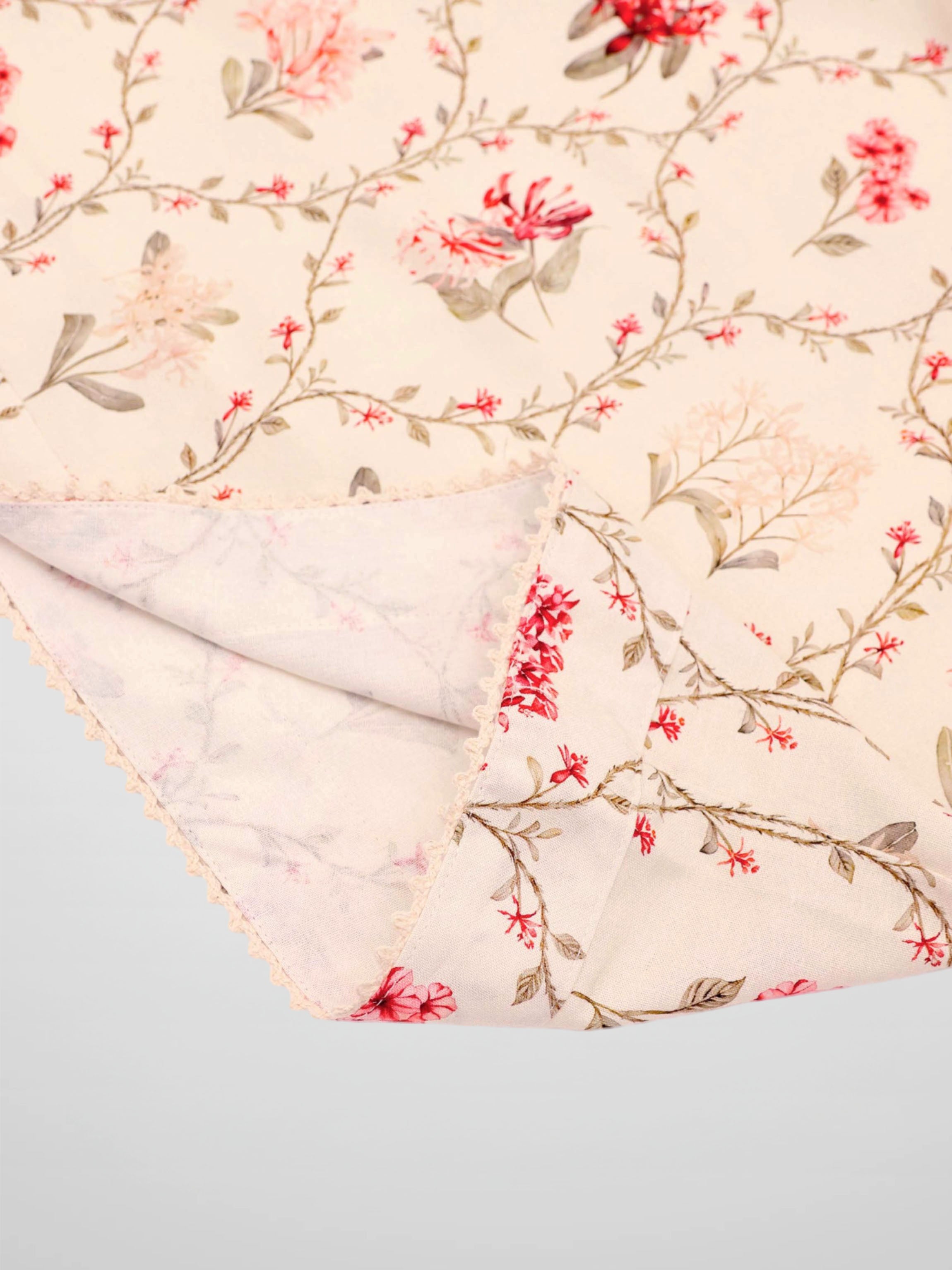 Mock Wrap Edged Detail Skirt-Floral Vines