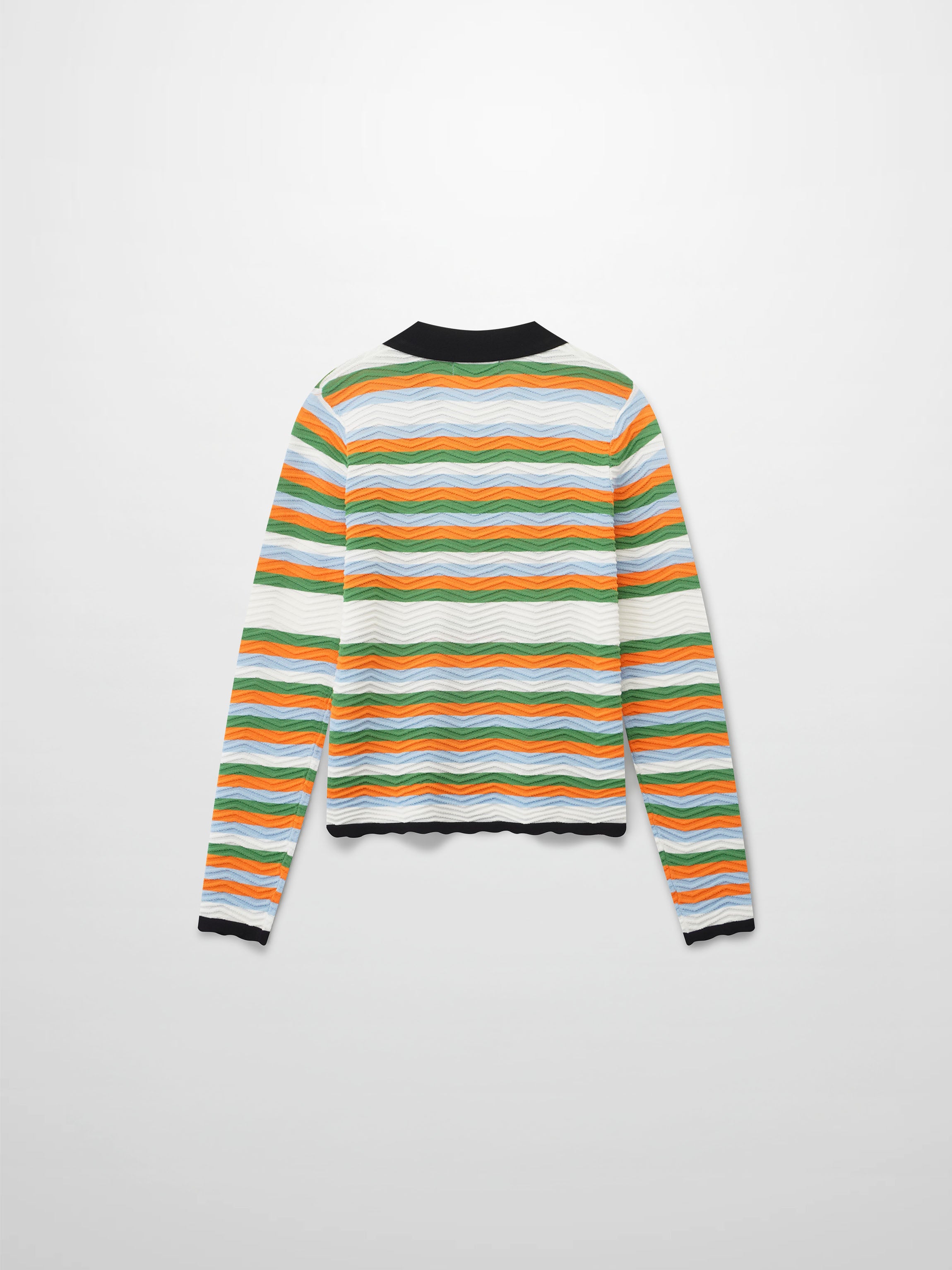 Scallop Edge Collar Sweater-Blue/Orange Stripes