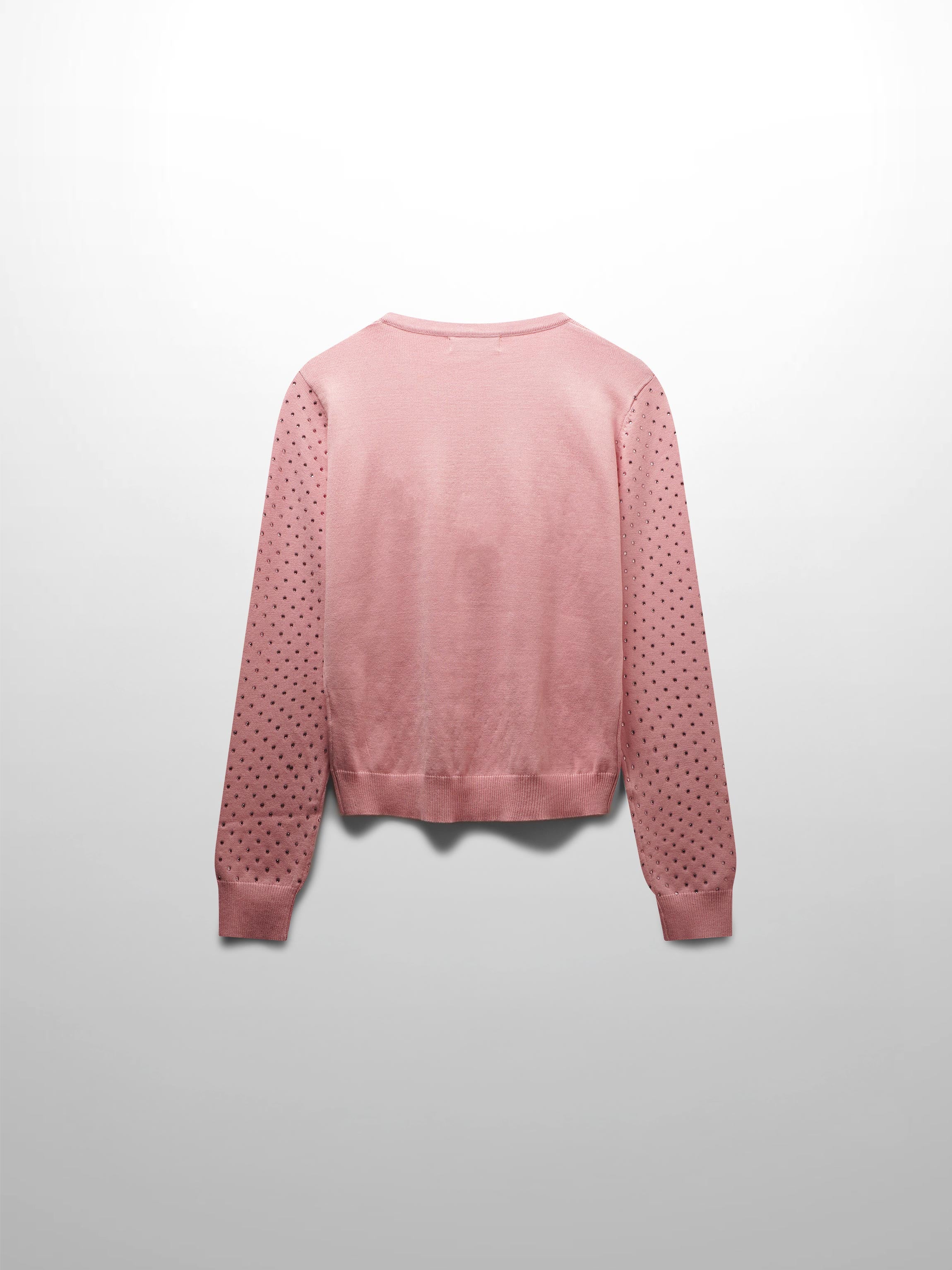 Stone Embellished Crew Cardigan-Pink
