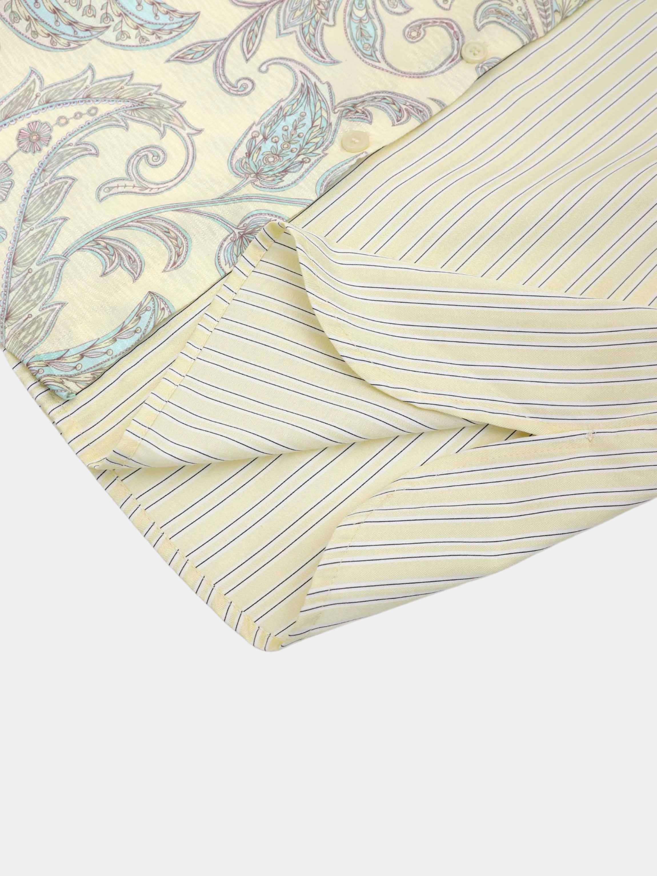 Elastic Waist Shirtdress-Mixed Floral and Stripe