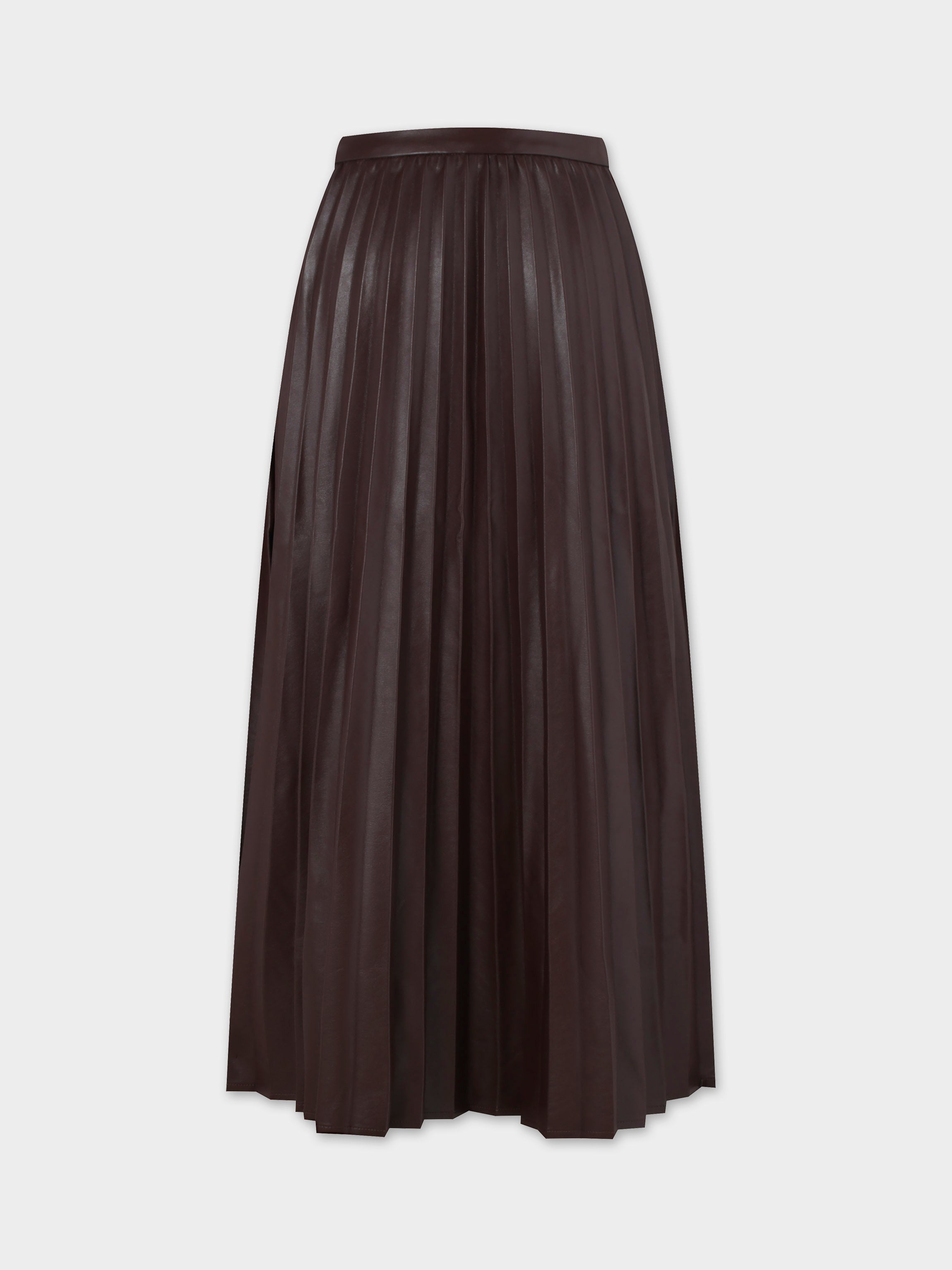 Accordion Pleated Faux Leather Skirt-Chocolate Brown