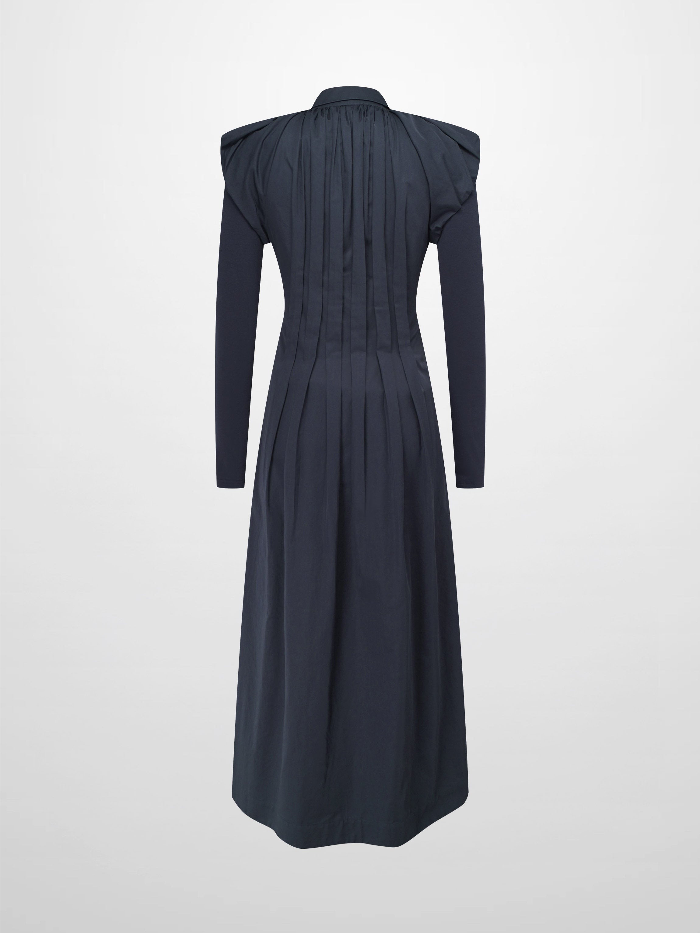 Pleat Front Button Down Dress-Navy