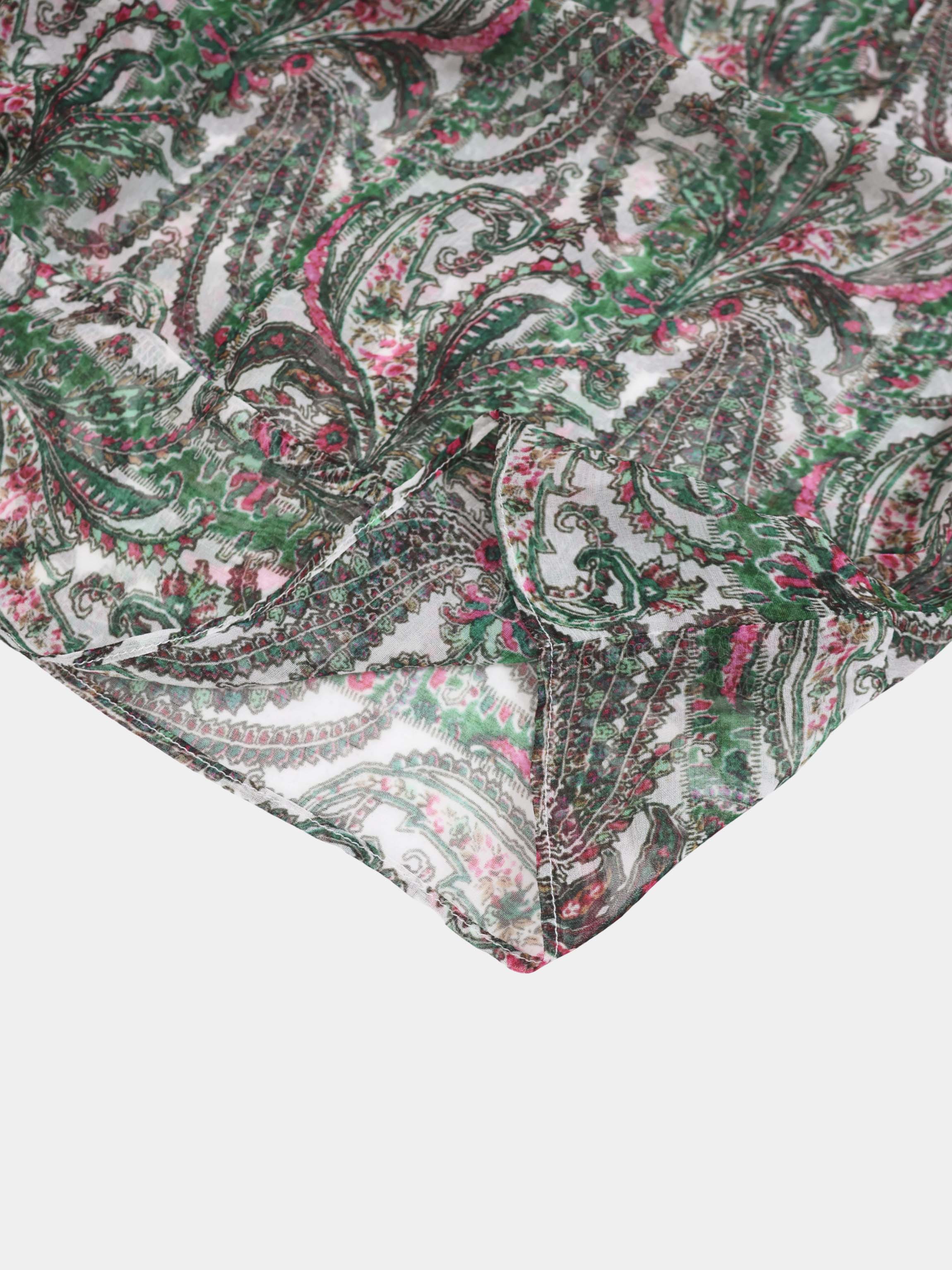 Shirred Sleeve Dress-Green Paisley